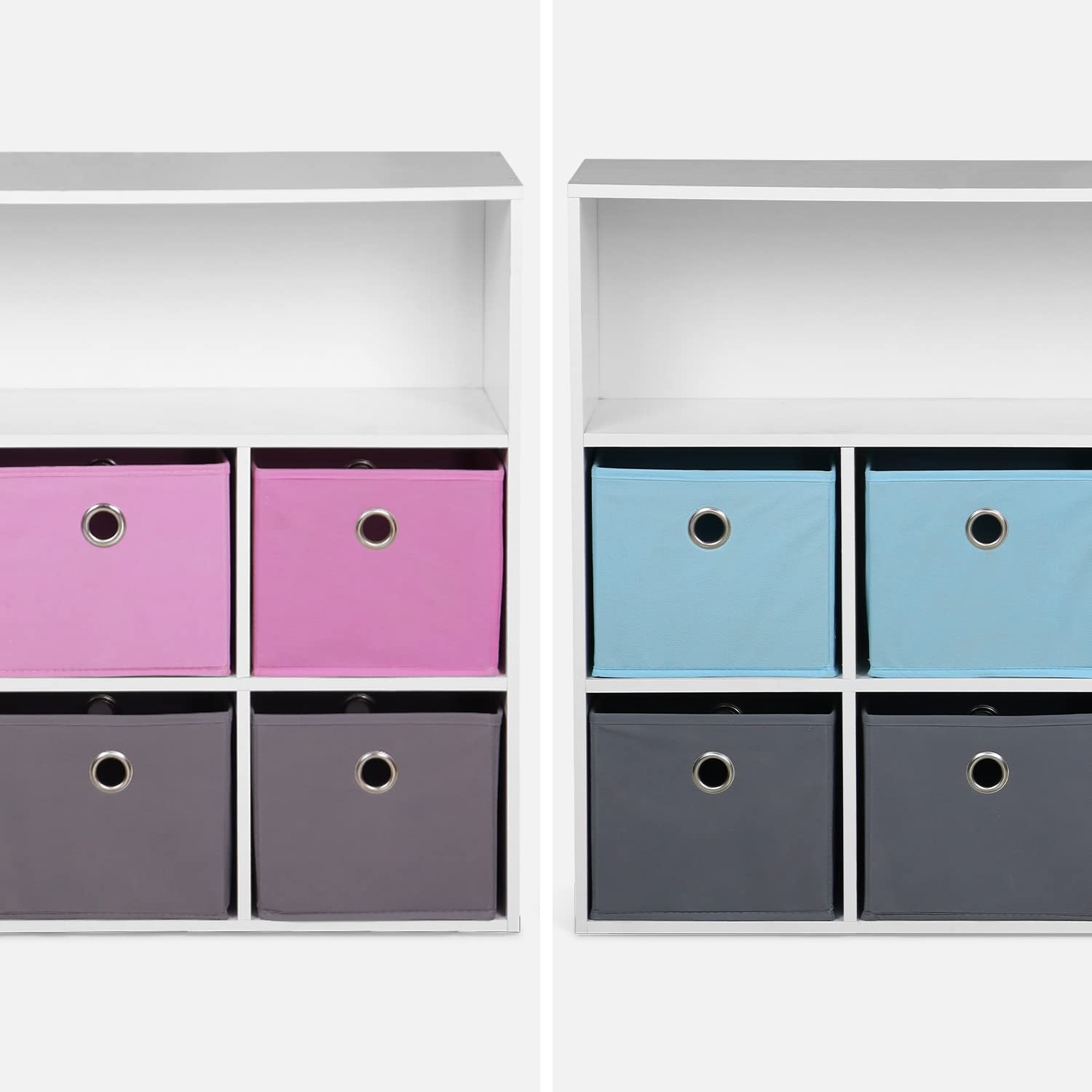 Alice's Home sweeek - Mueble con almacenaje para niño, Blanco - Camilo - con 7 Compartimentos y 6 cestas Grises y Azules