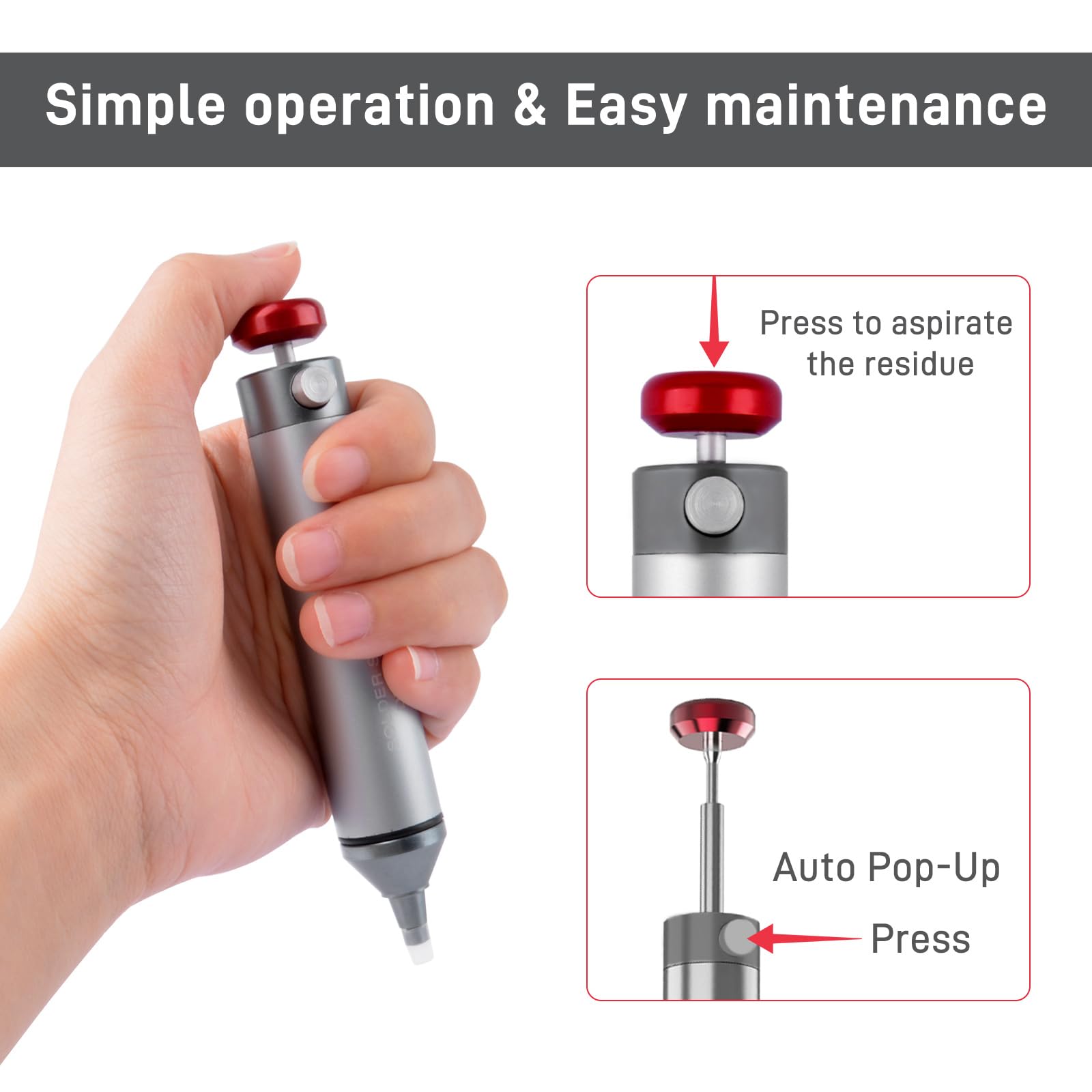 Owootecc Solder Sucker Desoldering Pump High Temperature Resistance Flexible Silicone Durable Foldable High Quality Aluminum Housing Strong Suction - Image 4
