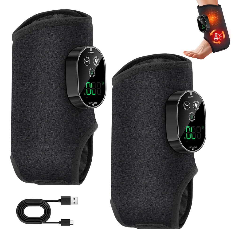 3-in-1 Fußmassagegerät, Kabelloses Elektrisches Fußmassagegerät mit 3 Vibrationsmodi und 6 Heizstufen, Portable Cordless Ankle Massagers mit 3000mAh Akku für Knöchel Ferse Fußsohle und Fußrücken
