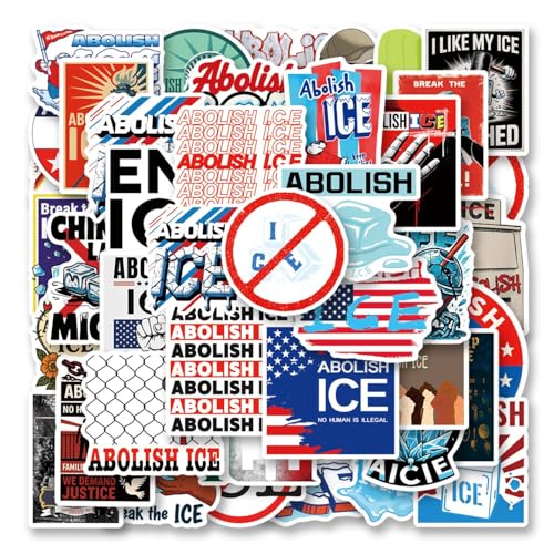 50Pcs Funny Anti Ice Stickers Abolish ICE Stickers Meme Chinga La Migra No Human is Illegal Sticker Waterproof Vinyl for Laptop Water Bottle Skateboard Scrapbooking Party Favors