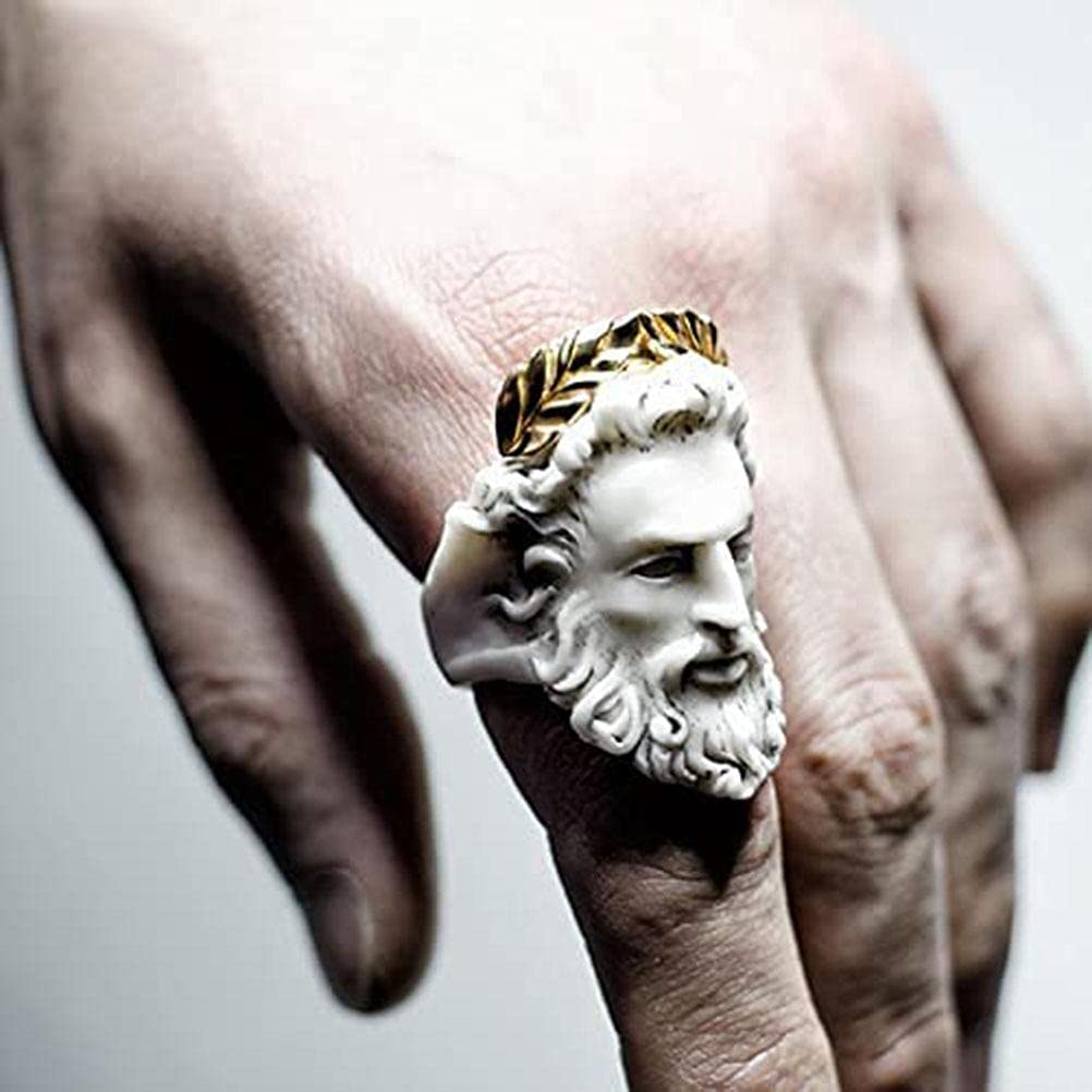 CeFoney Bague Sculptée Vintage Méduse Zeus – Design Antique Exagéré Vieil Homme, Style Mythologie Grecque