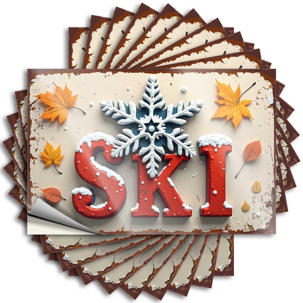 The Room Decorations, Decals Gamers Wall Snowy Adventure: Skiing Through Autumn Leaves | Personalized Waterproof Vinyl Stickers(6X9CM)