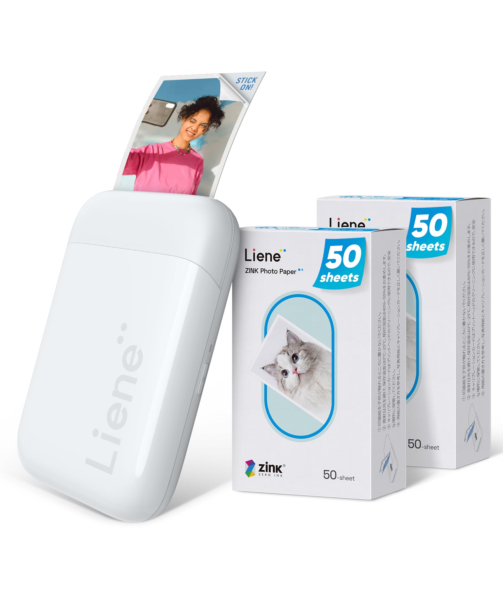 Liene Pearl K100 Fotodrucker-Set Mini Drucker für Smartphone 5x7,6cm 100 Blatt Zink-Fotopapier 300 DPI Bluetooth integrierter Akku
