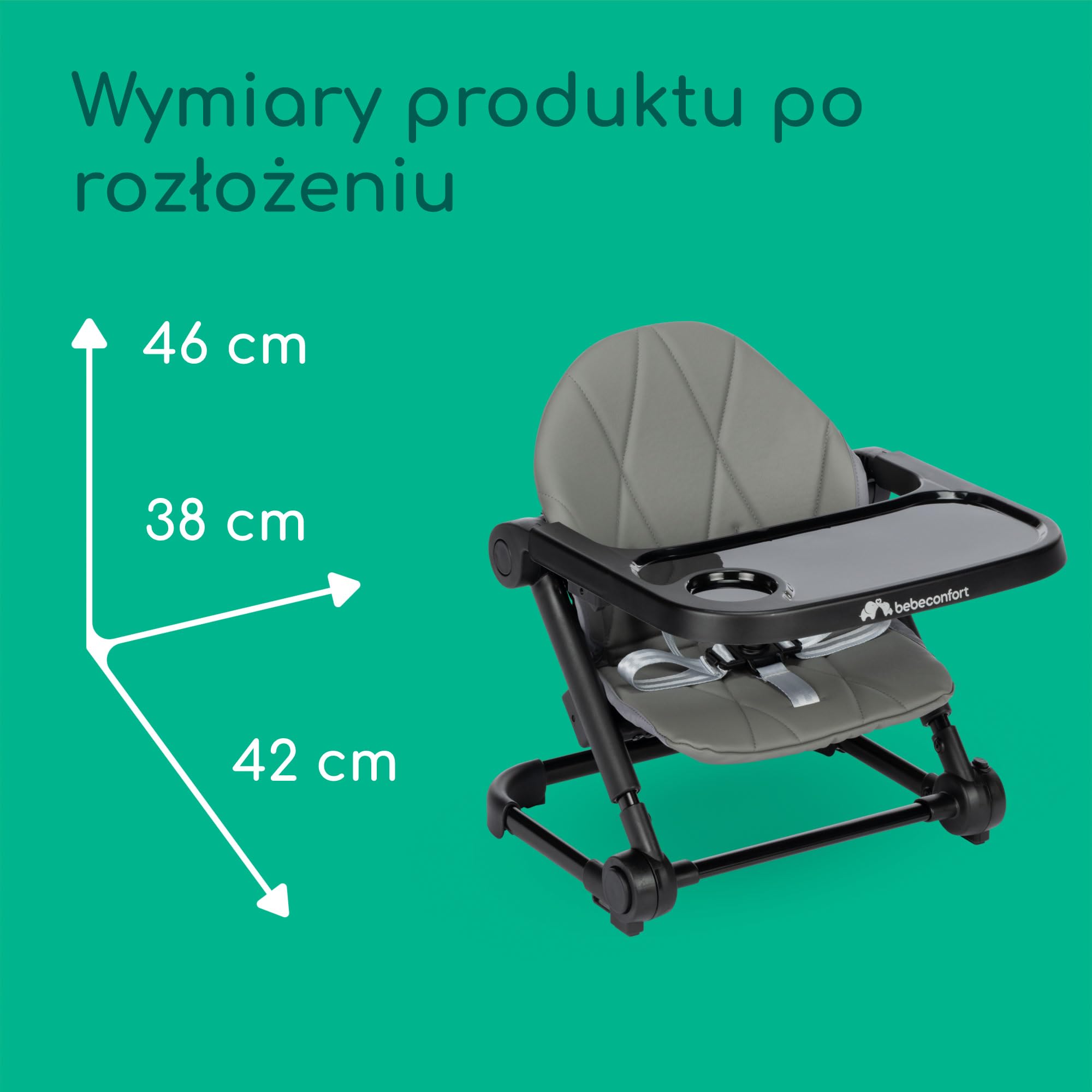 Bebeconfort Moly, Przenośne Krzesełko Podróżne, od 6 miesięcy do 3 lat, 9–15 kg, przenośne krzesełko do karmienia, 3 ustawienia wysokości, Podwyższające Krzesełko do Karmienia Dziecka, Tinted Grey