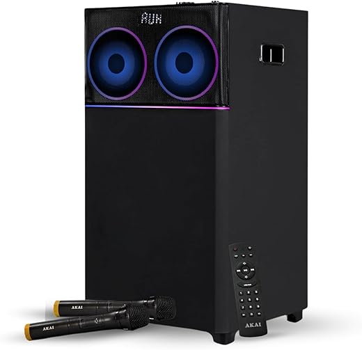 AKAI UltraBoom-100 Bluetooth Party Speaker 100 Watts|High Bass Sound|Wireless Mic Karaoke System| LED Lights|Home Theater Music…