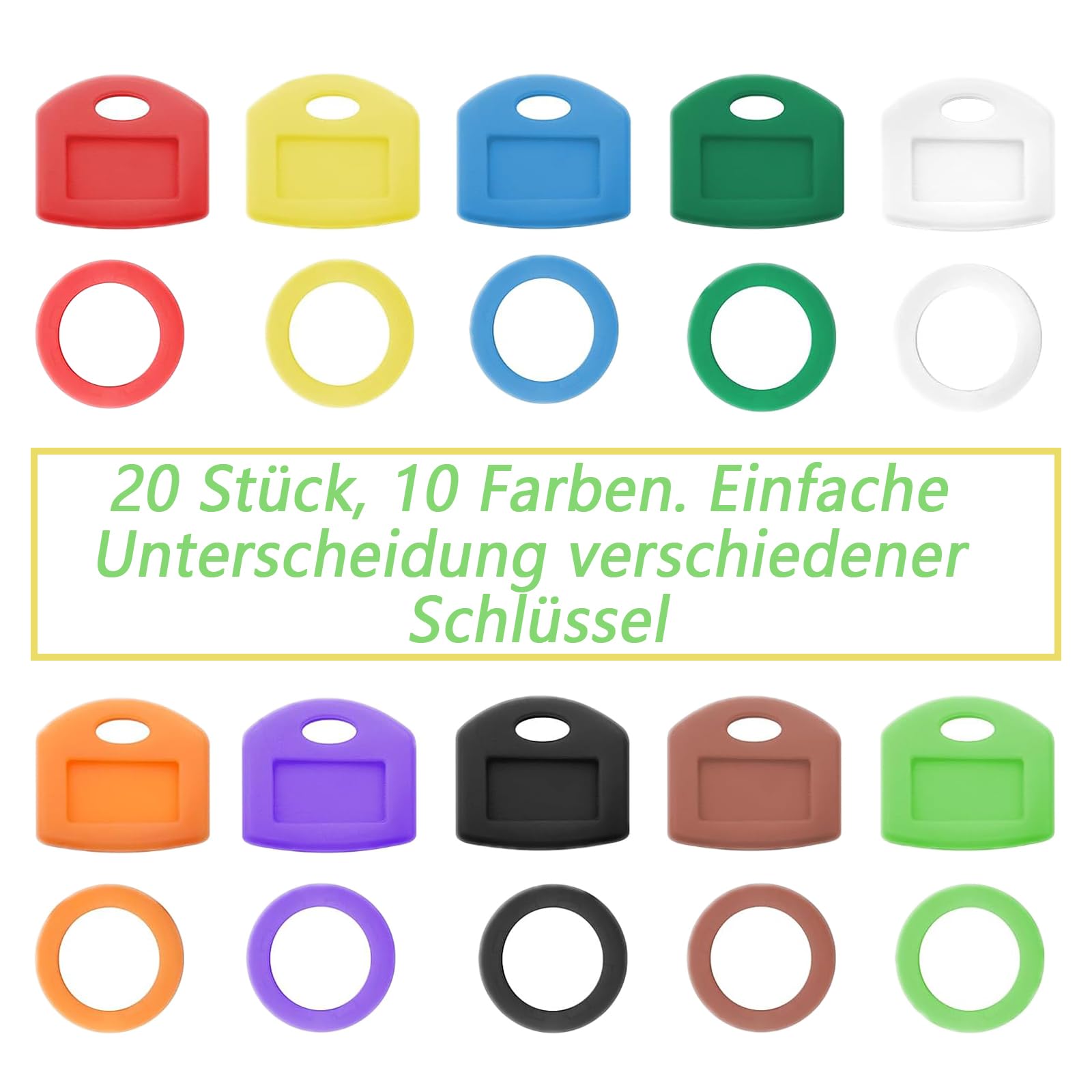 20 Stück Schlüsselmarkierung Set - Bunte Silikon Kappen Rund & Eckig