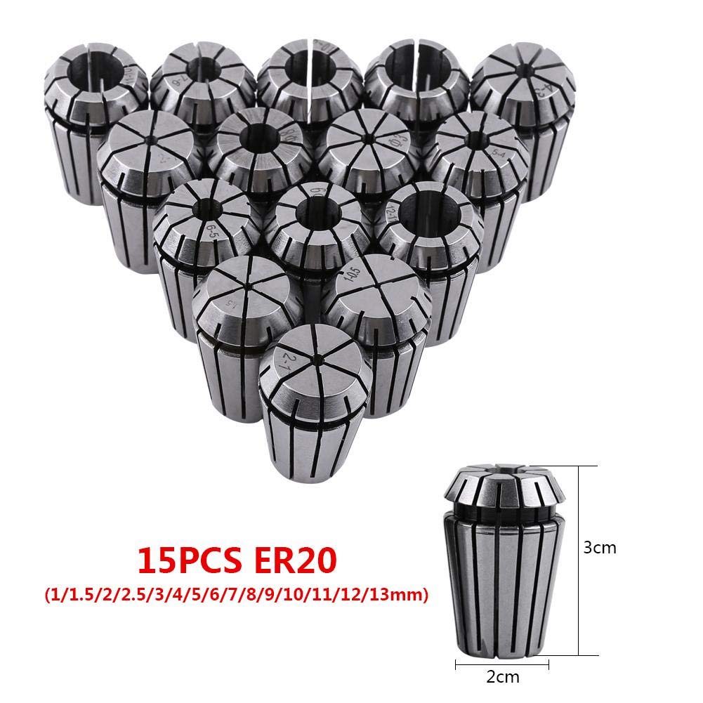 ER20 Collet Set, 15pcs Ressort Pince De Serrage Pour Outil De Tour De Fraisage De Gravure CNC 1-13mm