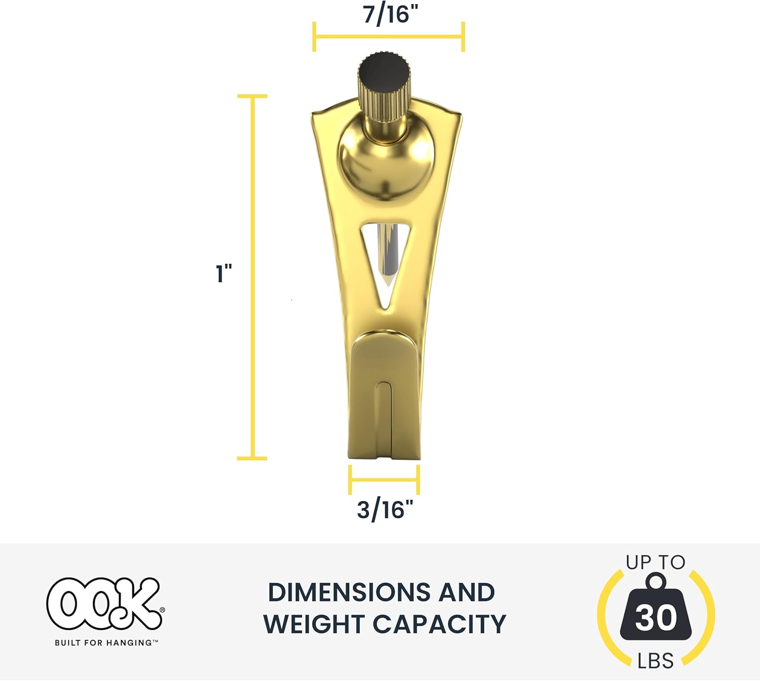 OOK 535890-HSU Professional Picture Hangers, Hang up to 30lbs, Brass, 25 Pieces, Pack of 6 (625 Total Hangers and Nails)