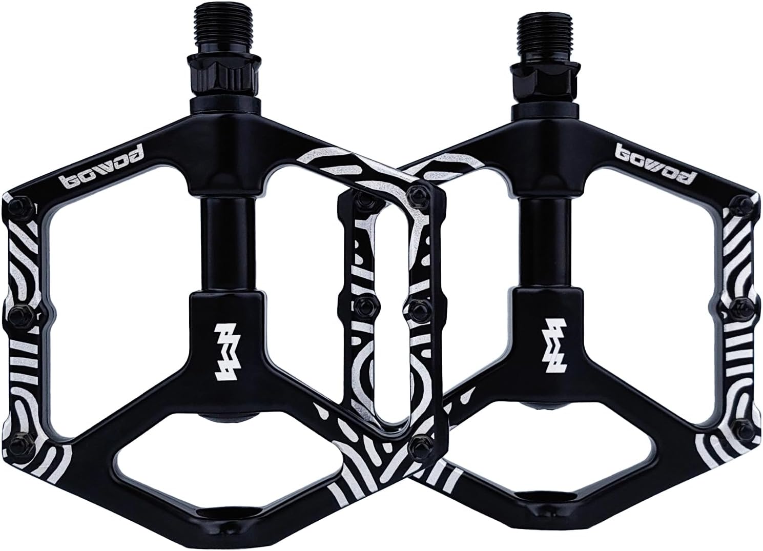 'BOWOD Road Bike Pedals Non-Skip, Aluminum Bicycle Pedals Clipless, Lightweight MTB Pedals Flat w 9/16'' Silver Axel, Youth Mountain Bike Pedals w 12Pins for City Commuter BMX Tricycle Bike Pedals'