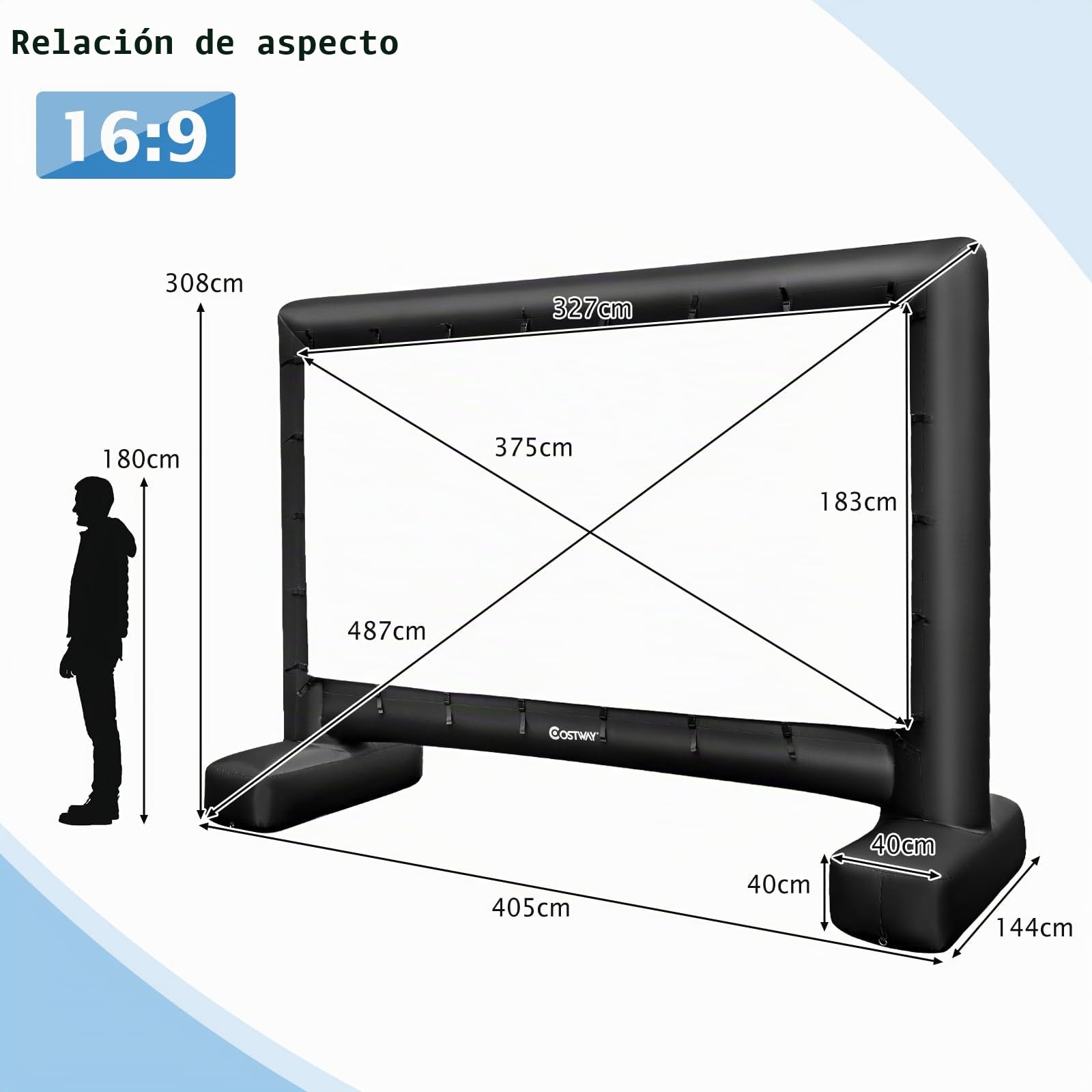 GOPLUS Pantalla Hinchable Exterior 4/4,5/5 m, Pantalla Gigante Hinchable para Videoproyector y Cine con Ventilador, Bolsa de Almacenamiento, Estacas para Suelo, Fácil Instalación, Doble Cara (328 x