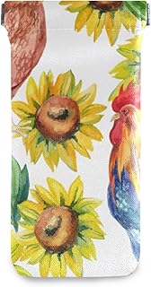 susiyo Watercolor Rooster with Sunflowers Glasses Case Portable Microfiber PU Leather Soft Sunglasses Bag Eyeglasses Pouch Holder Squeeze Top for Women Men