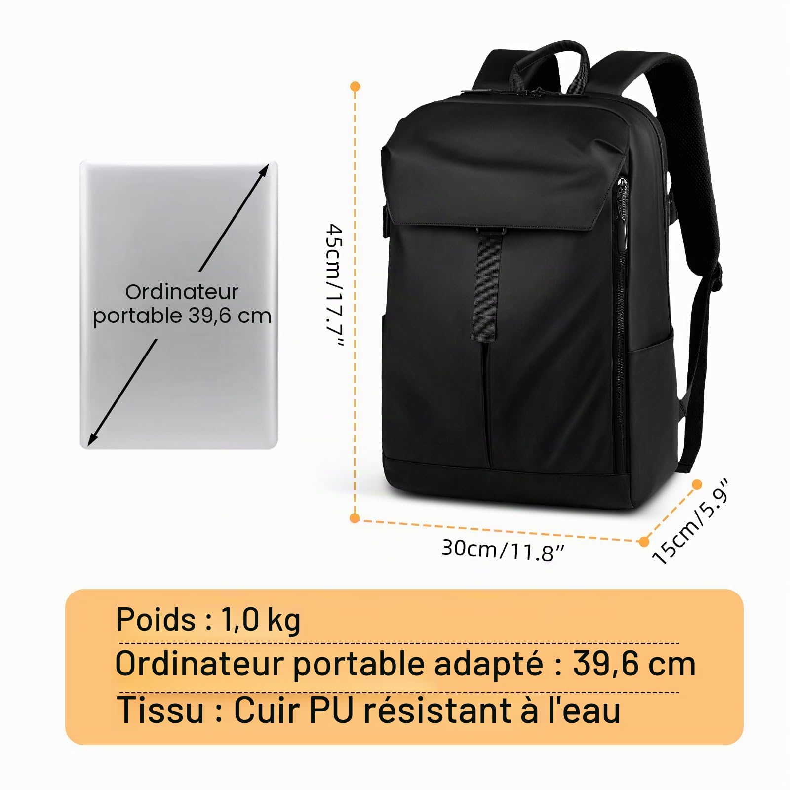 Sac à dos d'affaires pour ordinateur portable, sac à dos de voyage résistant à l'eau, sac à dos de cabine sous le siège, sac à dos décontracté léger, sac à dos d'école, sac de travail de