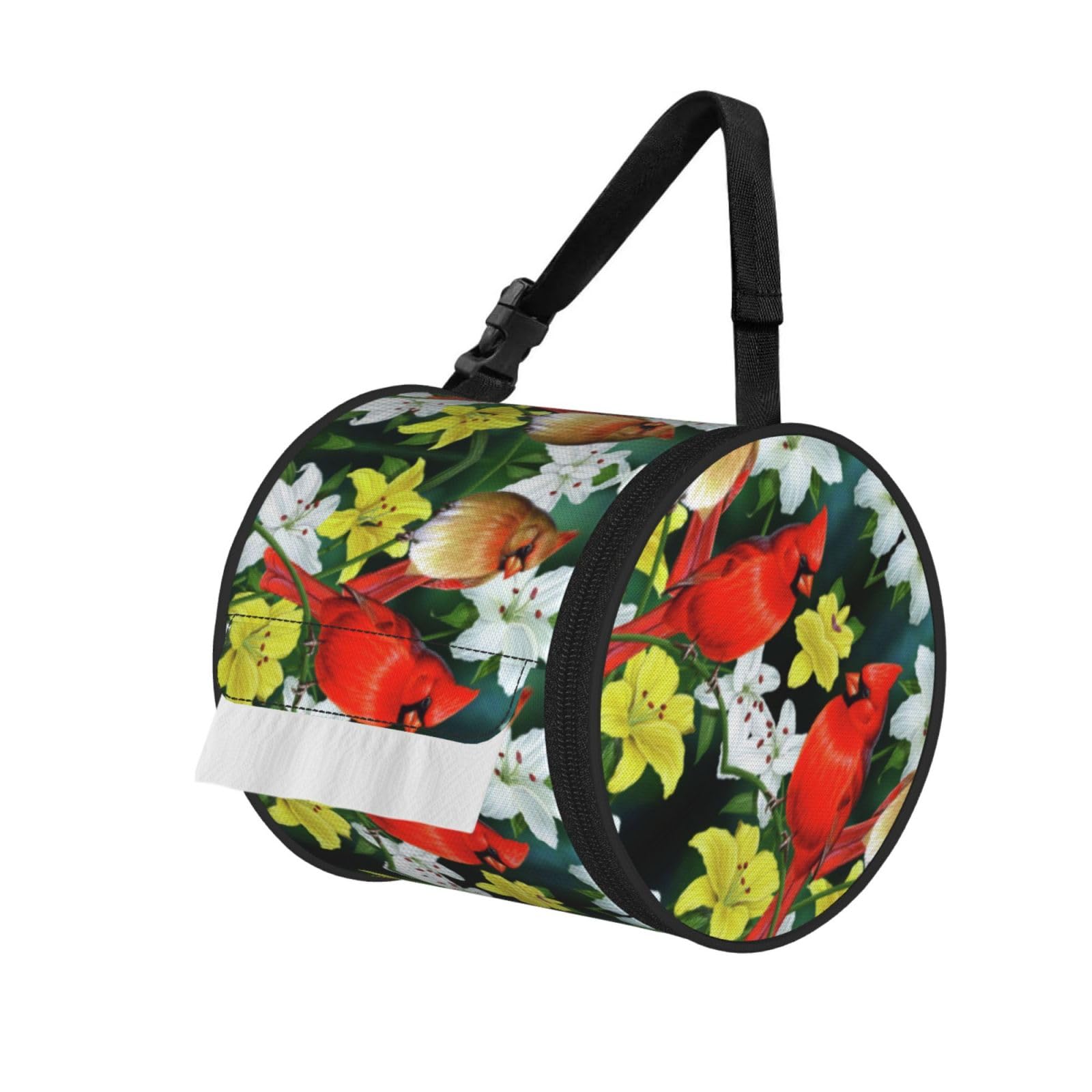 Birds With Flowers Print Hanging Toilet Paper Holder Camping Paper Towel Holder Portable Car Roll Paper Storage Bag With Adjustable Strap Suitable For Bathroom,Kitchen