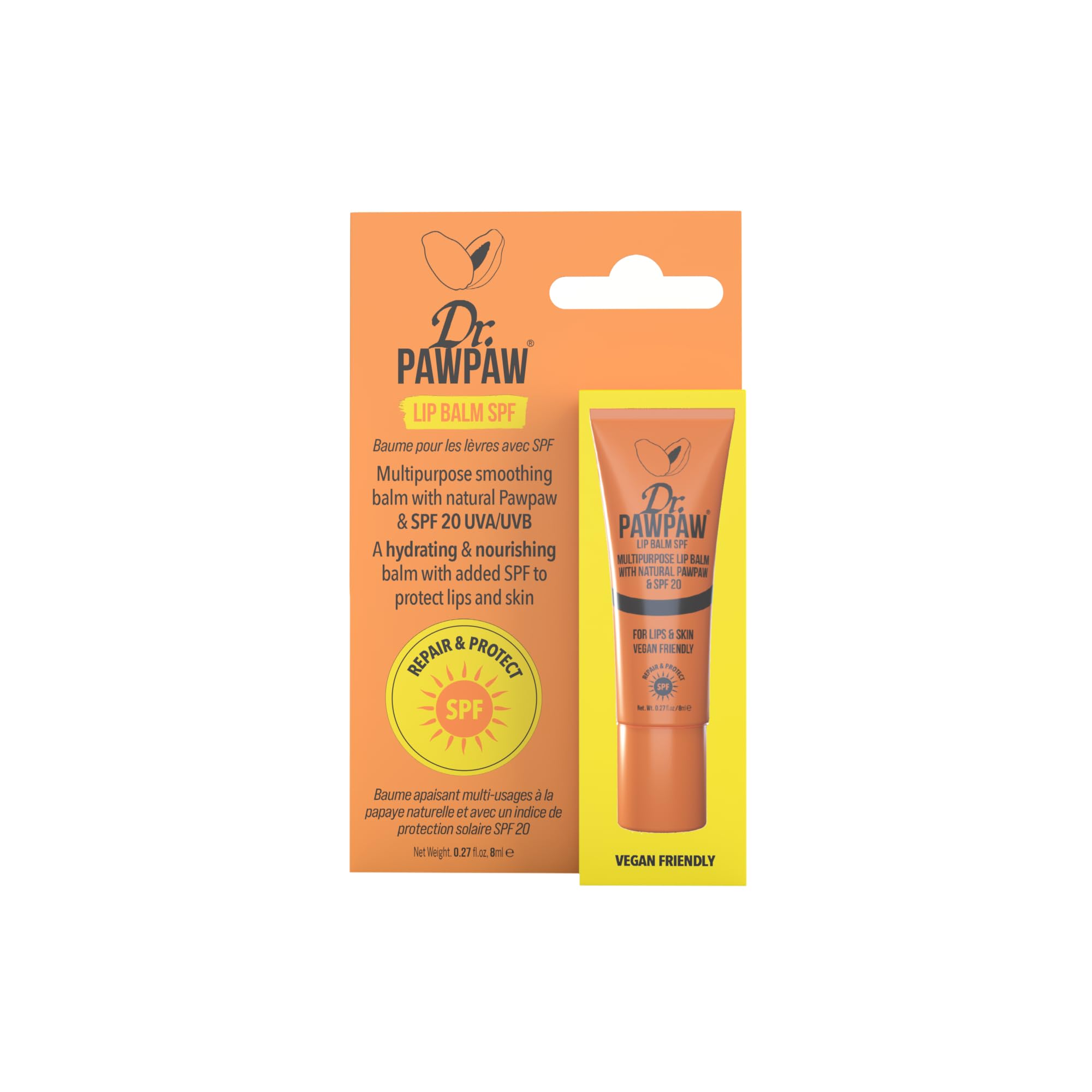 Dr.PAWPAW Multipurpose Lip Balm with SPF 20 – Natural Pawpaw, Vegan Friendly, Hydrating and Nourishing Balm for Lips & Skin, 8ml
