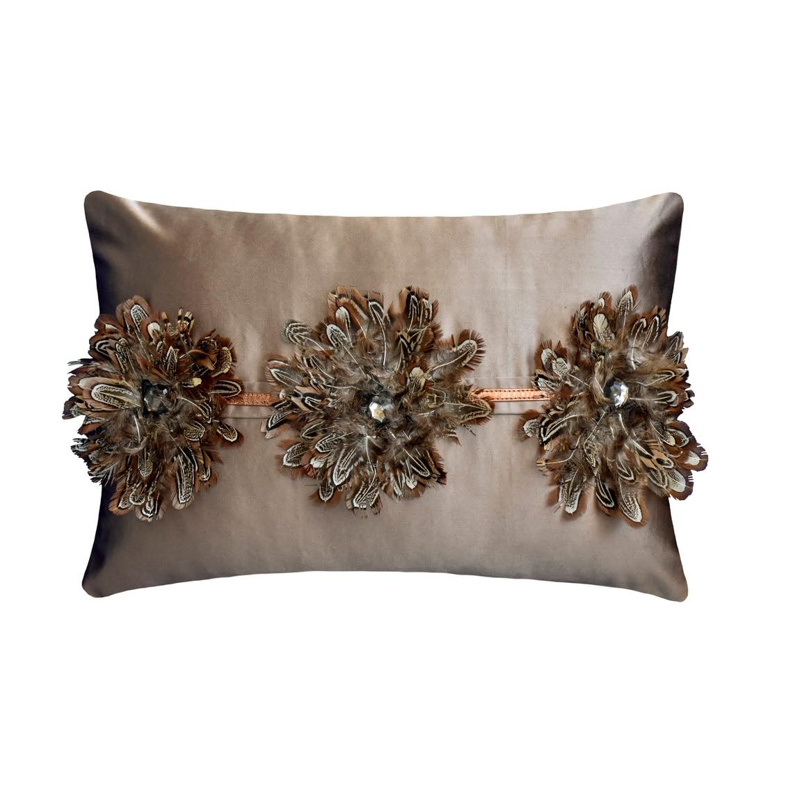 The HomeCentric Decorative Lumbar Cushion Covers Brown Pack of 2, 30x65 cm (12"x26") Satin Feather Pillow Cushion Covers For Sofa, Couch, Bed And Patio, Floral Modern Style - Plume Petal โ image 1