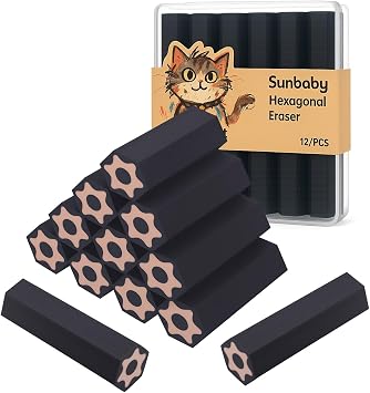 12 Pack Pencil Erasers, Colored Rubber Eraser for Kids School Students Office, Art Erasers for Drawing Sketching Bulk Black Erasers