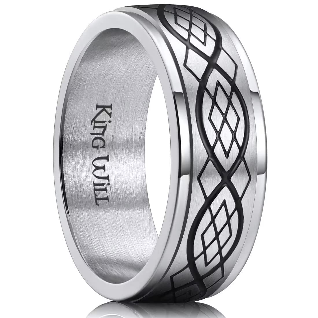 King Will 316L Stainless Steel Spinner Ring for Men Women- 8mm Width Fidget Ring with Dragon/Celtic Knot Pattern, Stress Anxiety Relief Comfort Fit Wedding Band