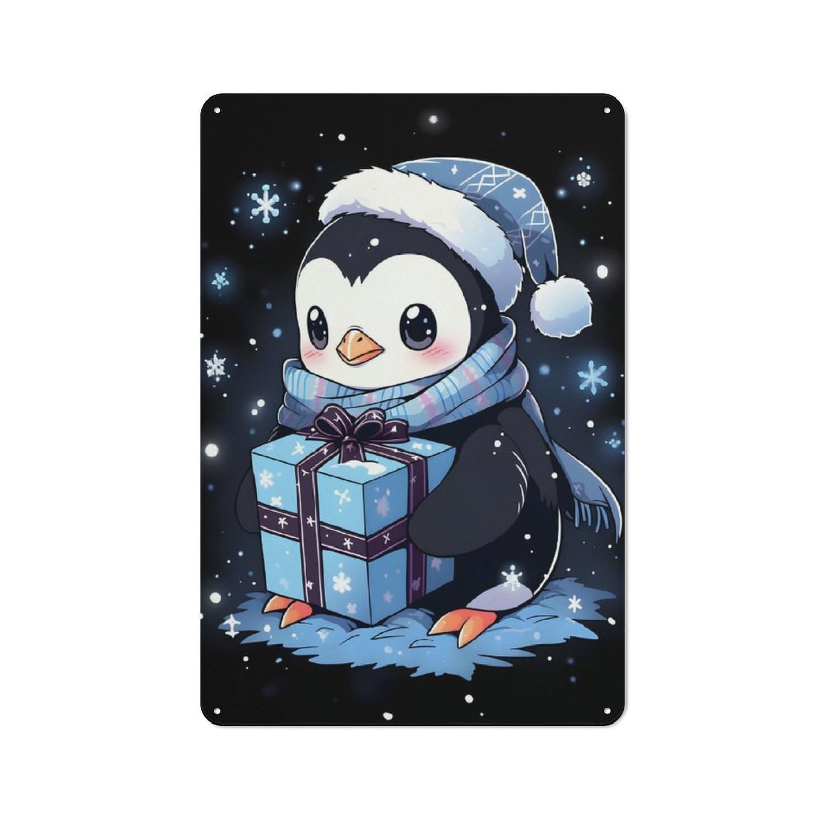 Junmoney Penguin Snowflakes Holiday Tin Wall Plaque 30X20cm With For Bar Or Restaurant, For Hospitality Decor Collectors