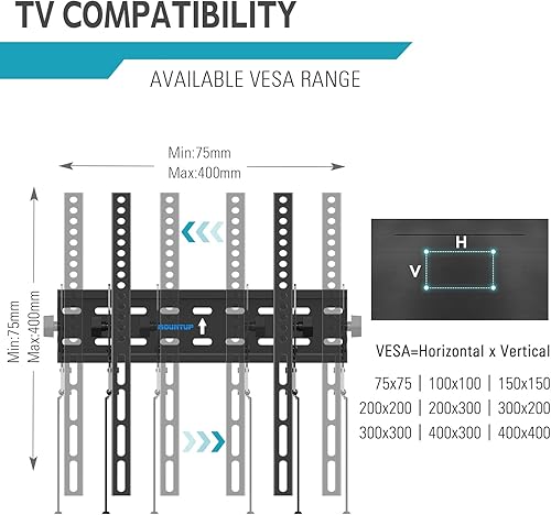 Miniatura 3 de MU0007 MOUNTUP Soporte de pared inclinable para TV para la mayoría de televisores de 26 a 60 pulgadas y soporte de pared de TV de perfil bajo para