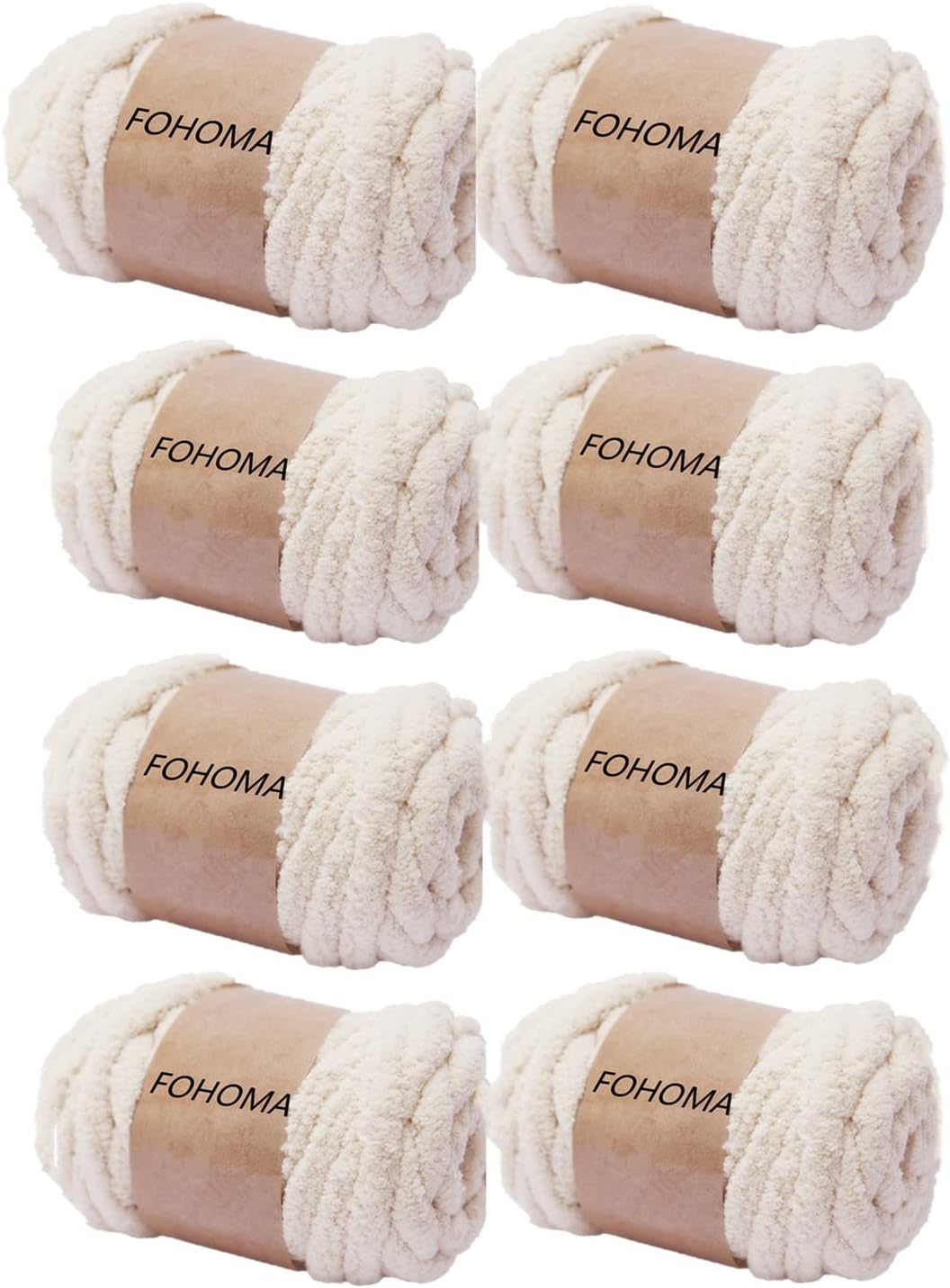 Super Bulky Chunky Chenille Yarn Beige 4lb for Arm Knitting, 8 Pack Luxury Soft Big Fat Jumbo Thick Polyester Weaving Crochet Craft Knitting Yarns 64oz for Throw Blanket Pillows