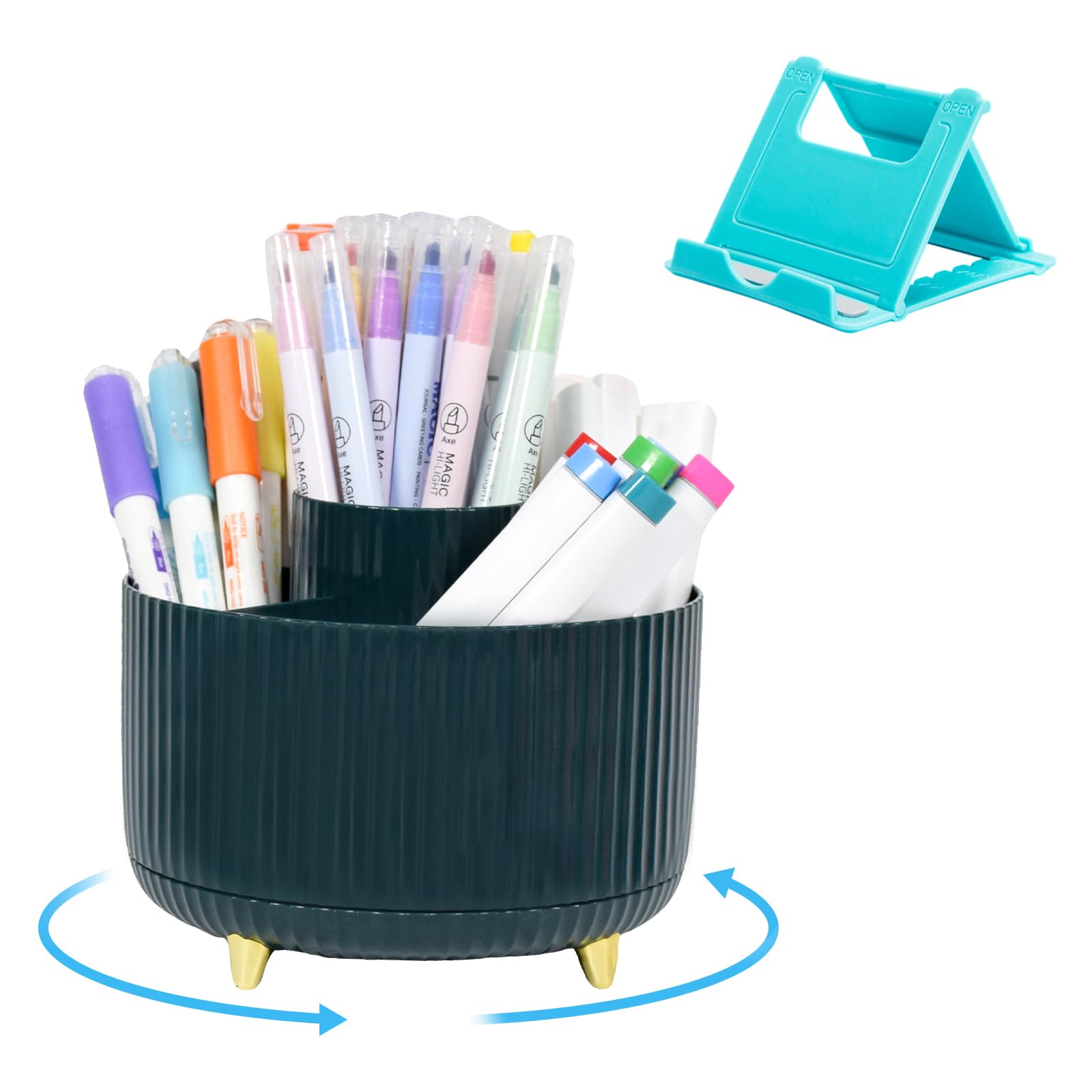 Marte Vanci Pen Holder for Desk, 360° Rotating Desk Organiser, Green