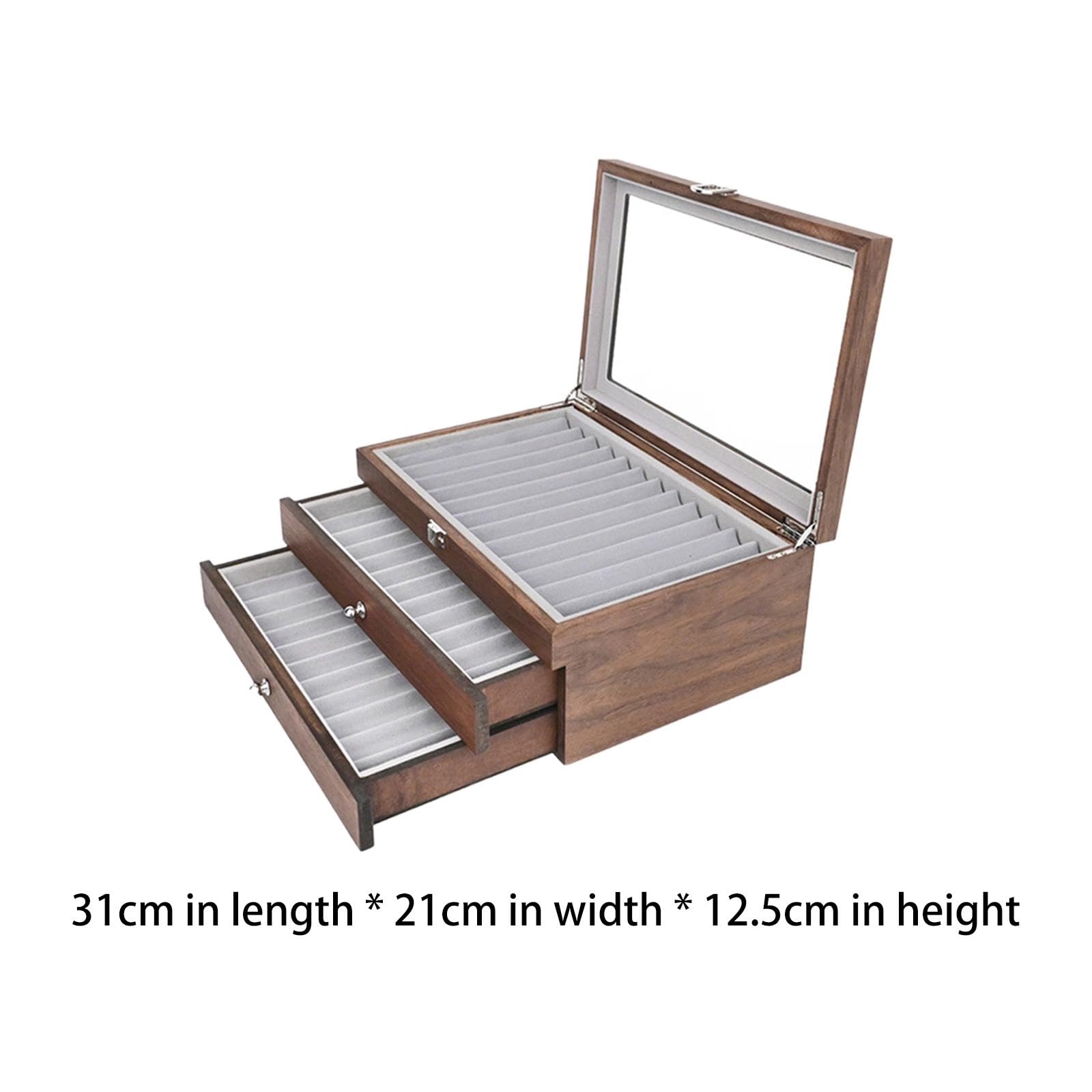 Generic 3 Stöckige Stiftebox Aus Holz mit 34 Fächern Und Transparentem Deckel – Ideal für Bürobedarf Und Als Aufbewahrungsbox, Schwarz