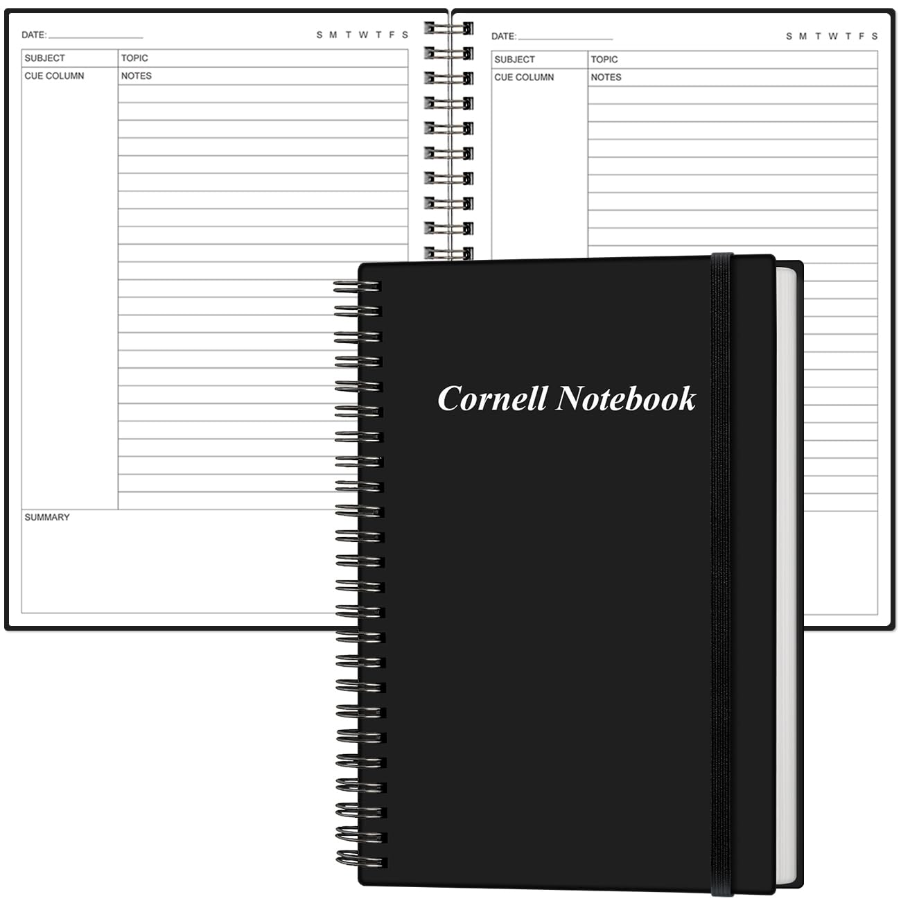 Yaridar A5 Cornell Notes Notebook - College Spiral Cornell Notebooks for Note Taking, Subject College Ruled Steno Pads for Office/School/Home, 5.8" x 8.5", Black โ image 1