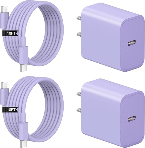 Miniatura 10 de Cargador de carga rápida para iPhone 17, 16, 15, paquete de 2+2 cargadores de pared USB C de 20 W con cable de carga rápida de 6 pies compatible con