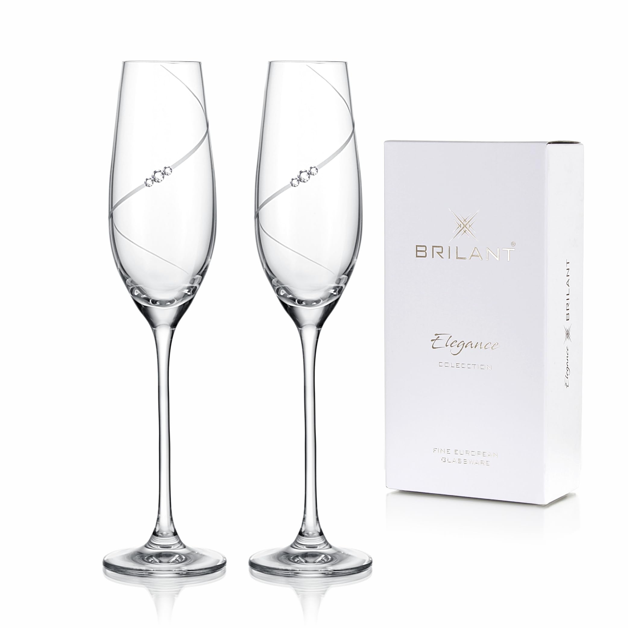 Siluette Copas de champán - Juego de copas de champán con cristales premium y diseño en espiral, hechas a mano, diseño moderno para bodas y ocasiones especiales, 2 unidades, 210 ml