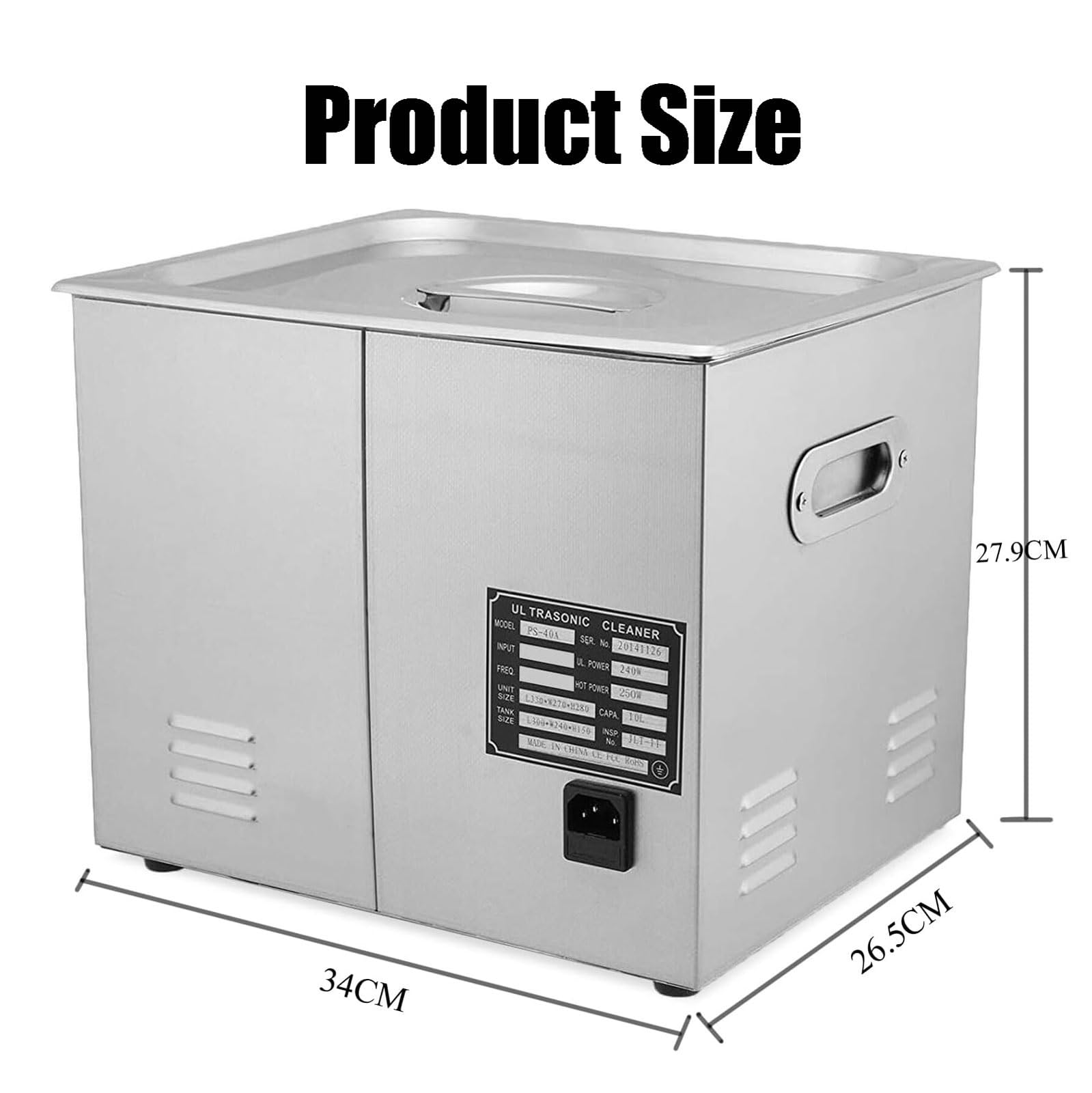 Limpiador ultrasónico digital profesional de piezas de 10 l, máquina de limpieza ultrasónica comercial de acero inoxidable de 240 W con calentador y temporizador, for herramientas de laboratorio