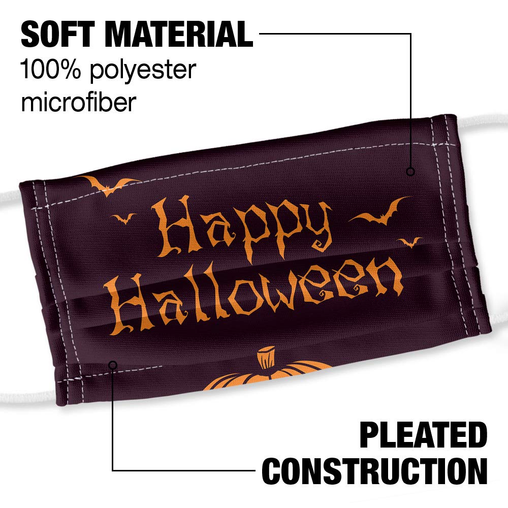 Happy Halloween Holiday Pumpkin Bats 1-Ply Reusable Face Mask Covering with Adjustable Nose Wire, Unisex