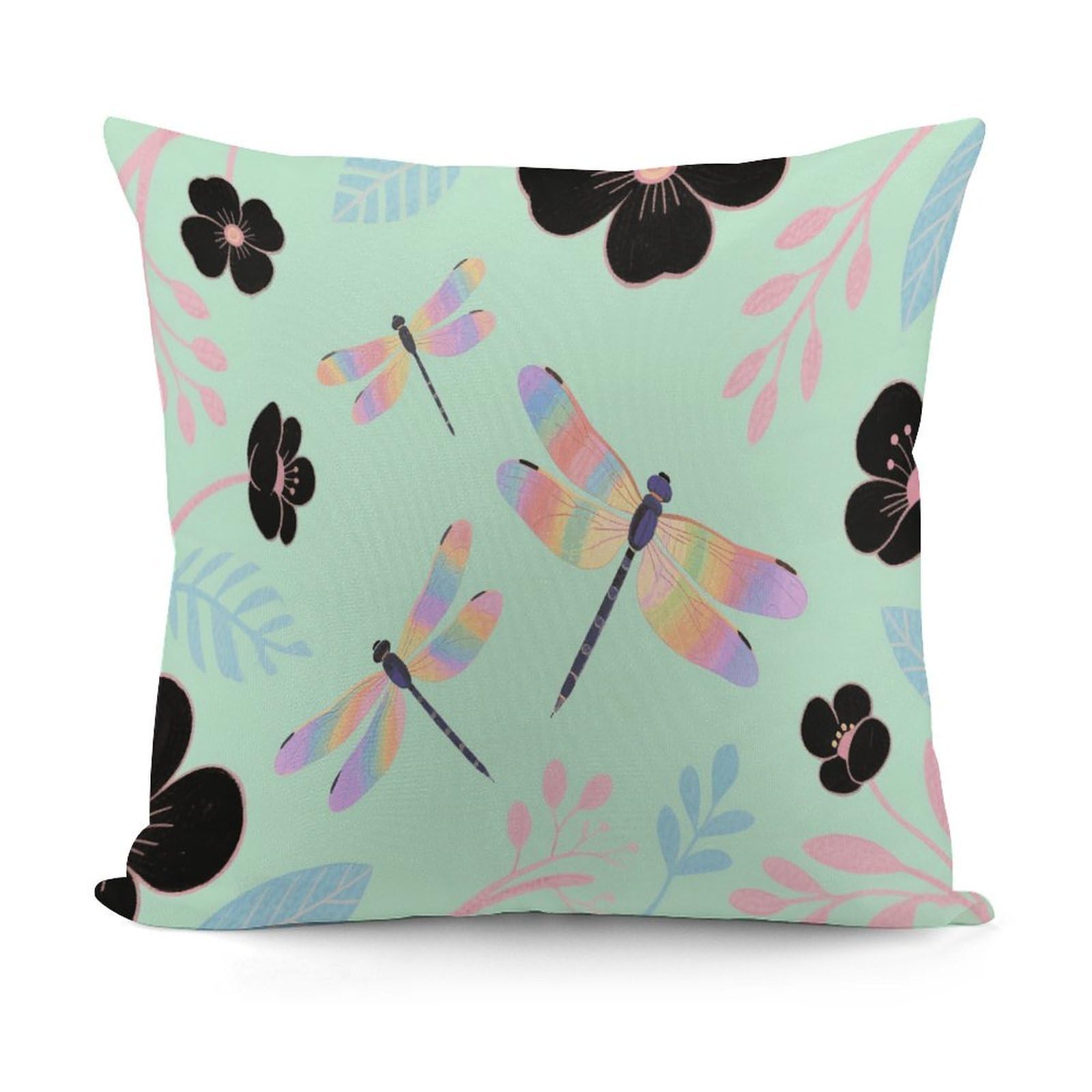VstaDank Dragonfly Pillow Cover with Invisible Zipper Square Throw Pillowcase Plush Couch Sofa Pillow Case 18x18 Inch Decorative Throw Cushion Covers for Sofa Living Pillowcover