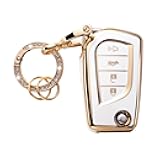 Gematay for Toyota Key Fob Cover with Keychain, Key Shell Cover Holder Compatible Toyota RAV4 Fortuner Tundra Camry Highlander Corolla Smart Key Fob, White