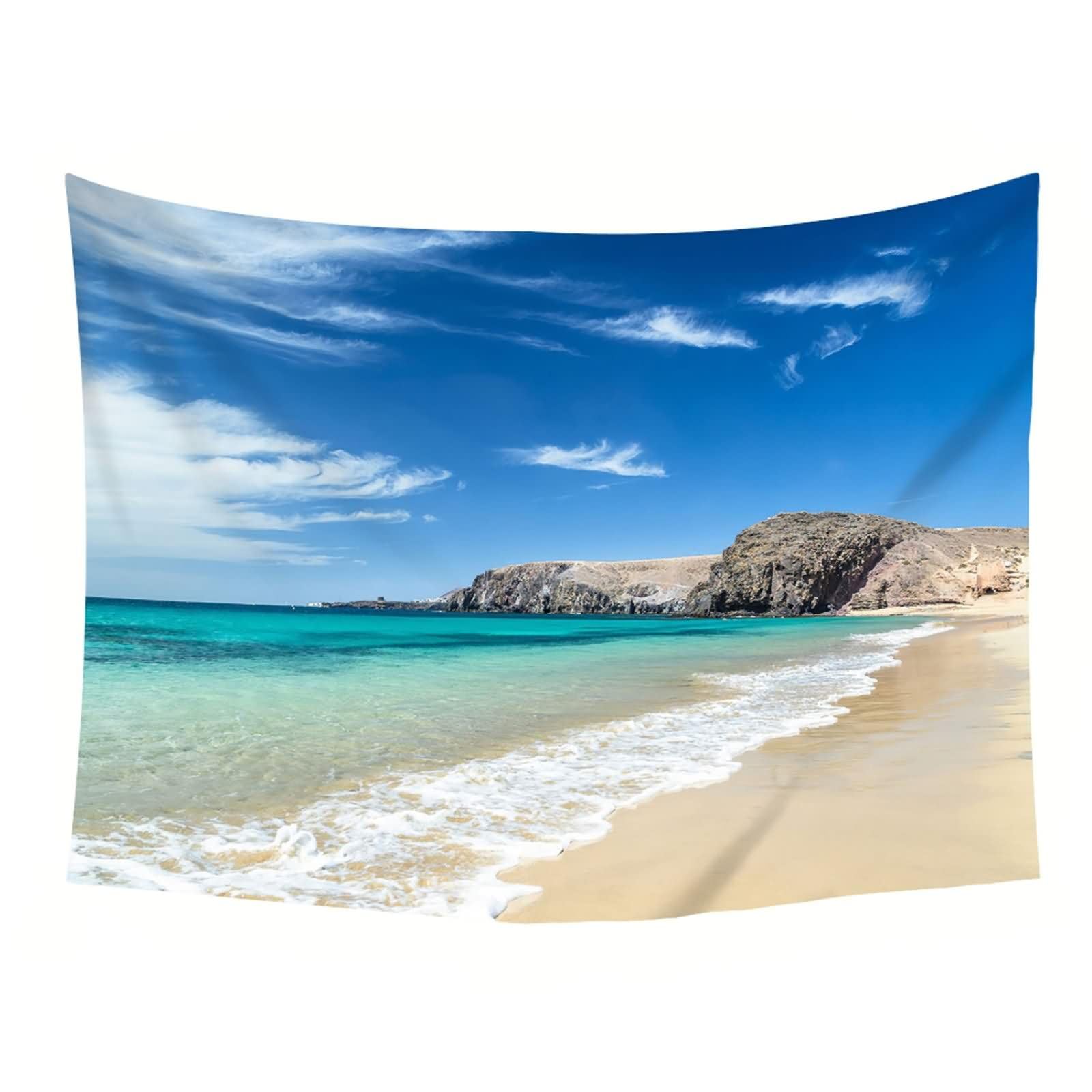 Homxi Tapices Habitación 260 x 240 CM,Paisaje de Playa Tapiz Sofa Poliester Azul Verde Caqui
