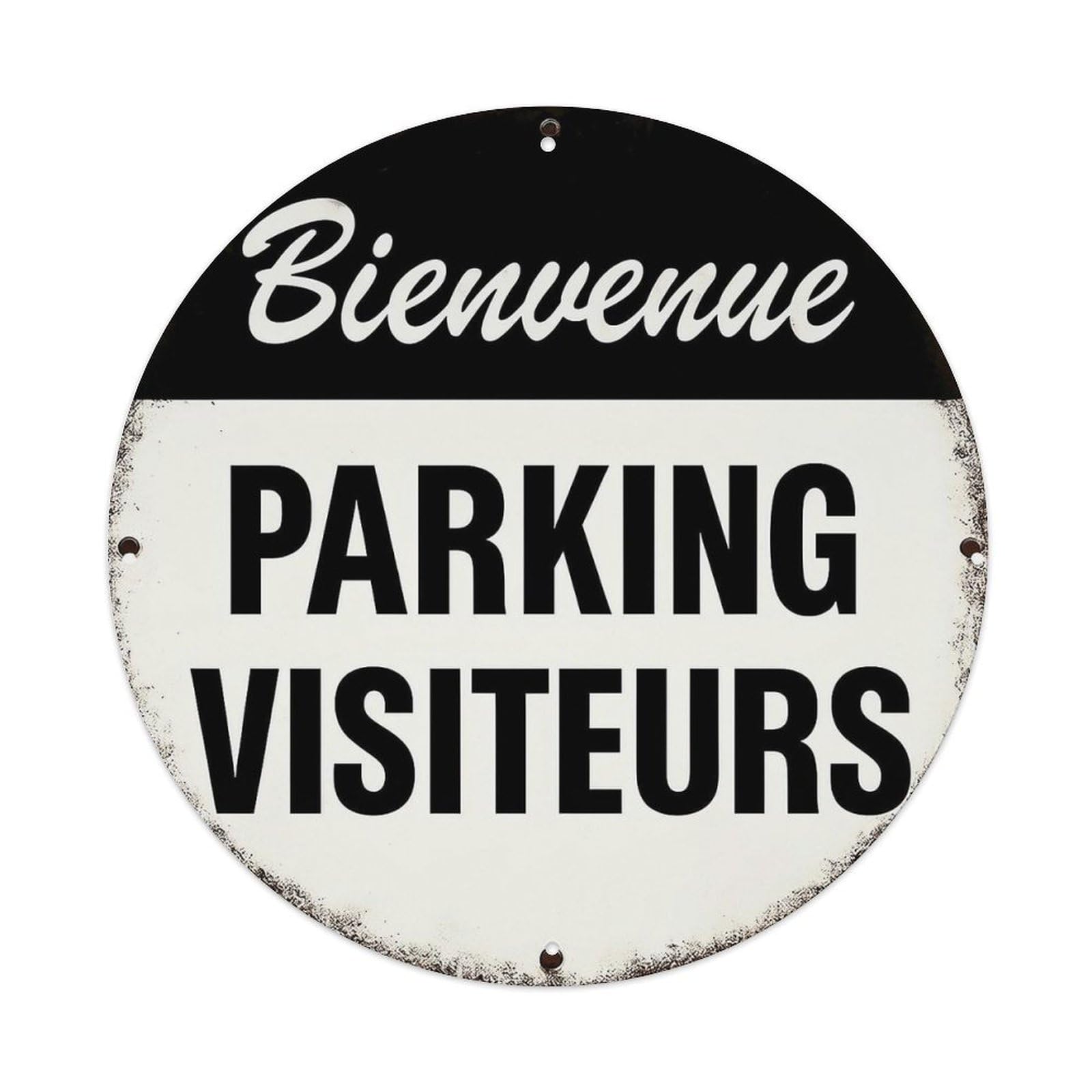Bienvenue Parking Visiteurs Sign Tin Sign Metal Poster Vintage Metal Signs for Home Man Cave Bar Cafe Kitchen laundry room Wall Decorations Gift 8x8Inch