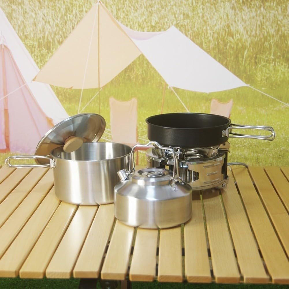Juego Ollas para acero Inoxidable Camping 3 Piezas Antiadherente