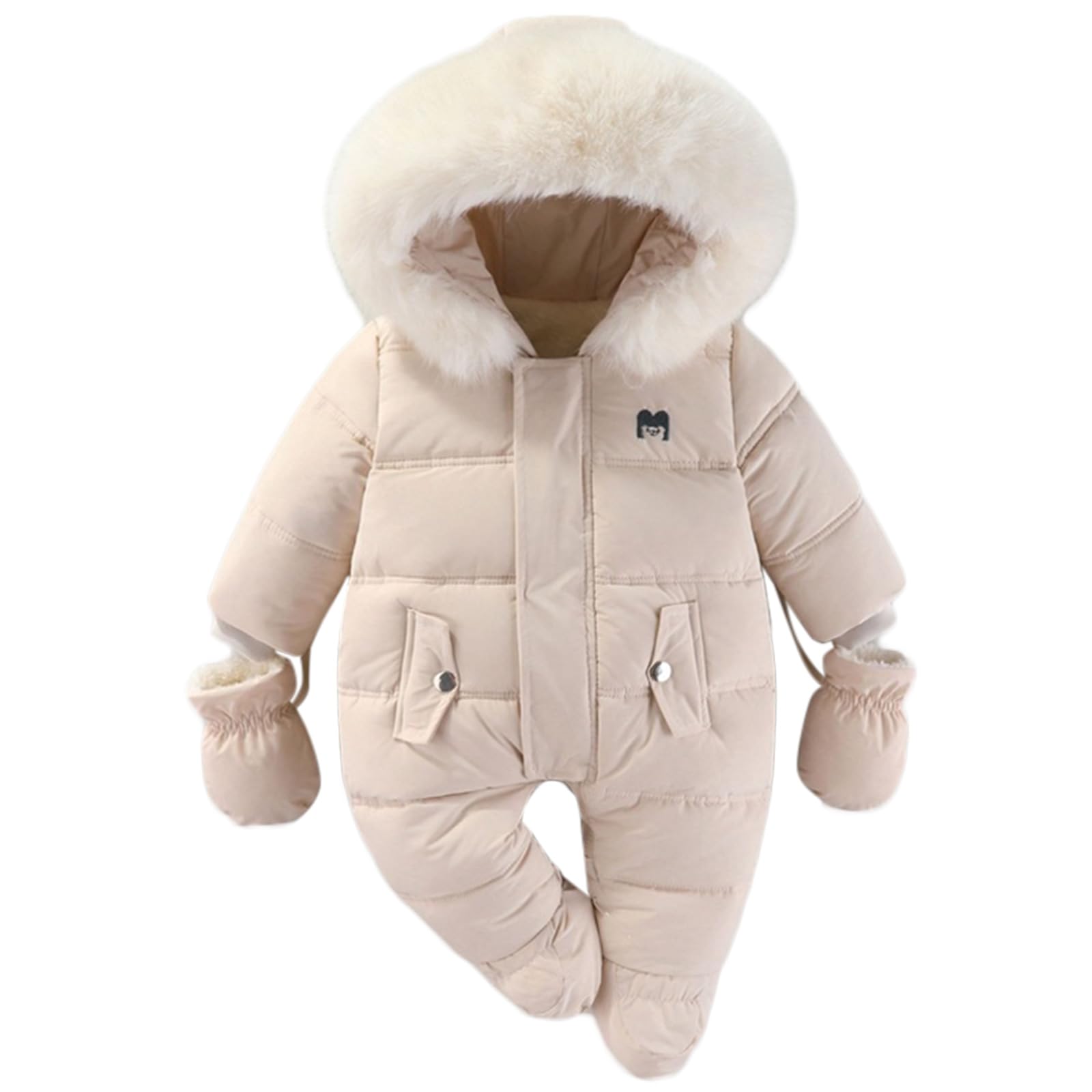 Winter Neugeborene Baby Kleidung Dicker Strampler Langarm Kapuze Overall mit abnehmbaren Handschuhen für 6-24 Monate