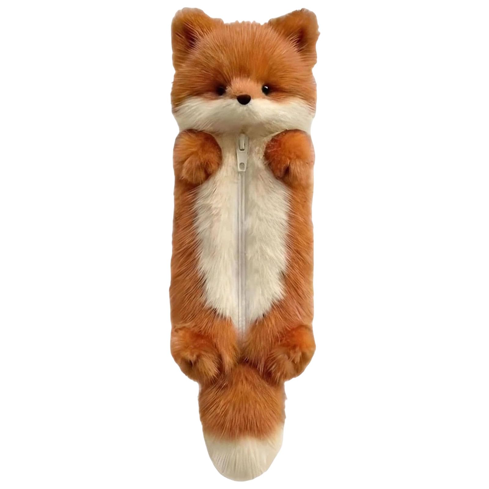 Cute Fox Plush Pencil Case, Fluffy Animal Shaped Stationery Pouch, Large Capacity Zipper Pen Bag for School Supplies, Office Storage, Gift (Orange)