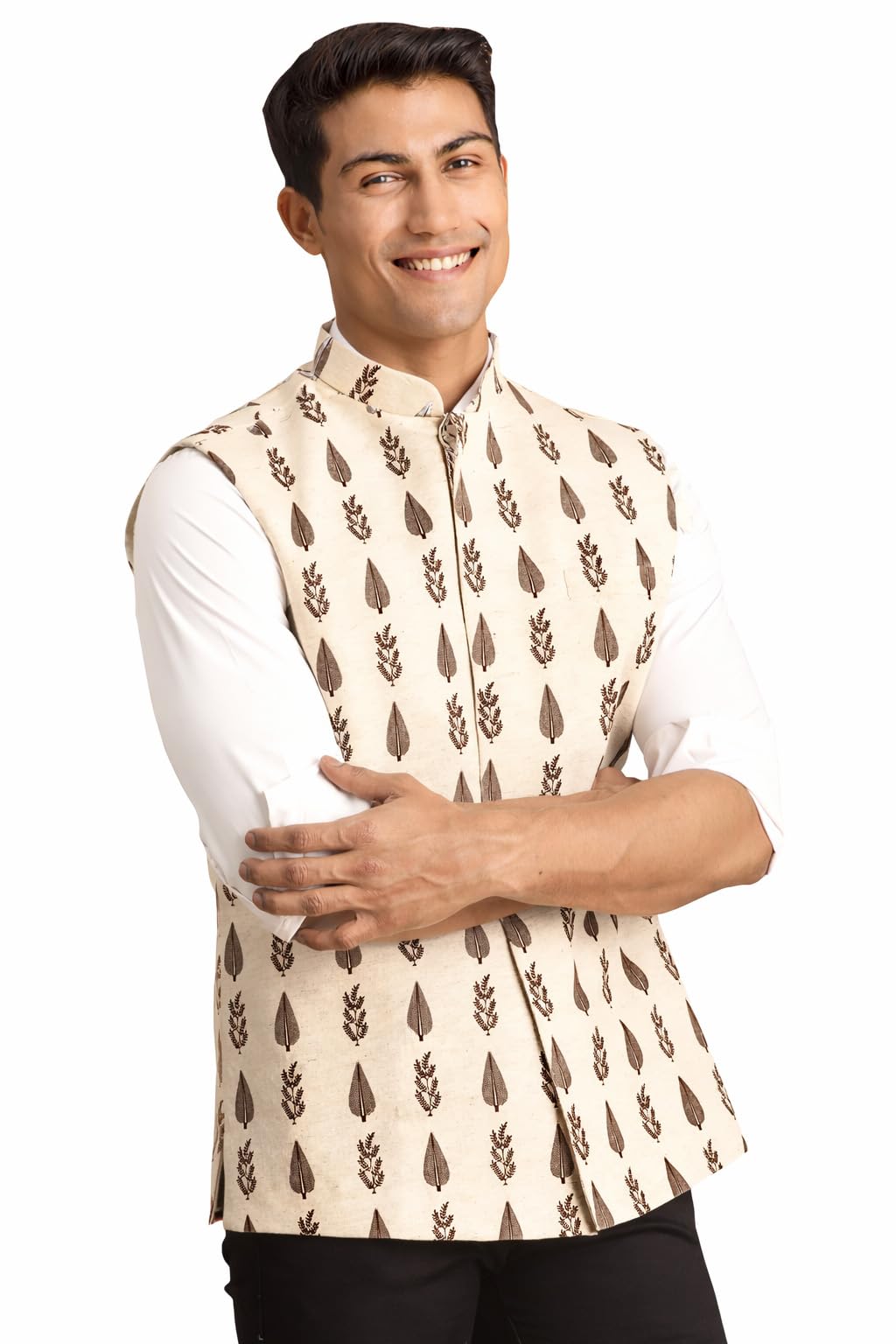 shvaas by vastramay Men's Cream Cotton Nehru Jacket-picture-16