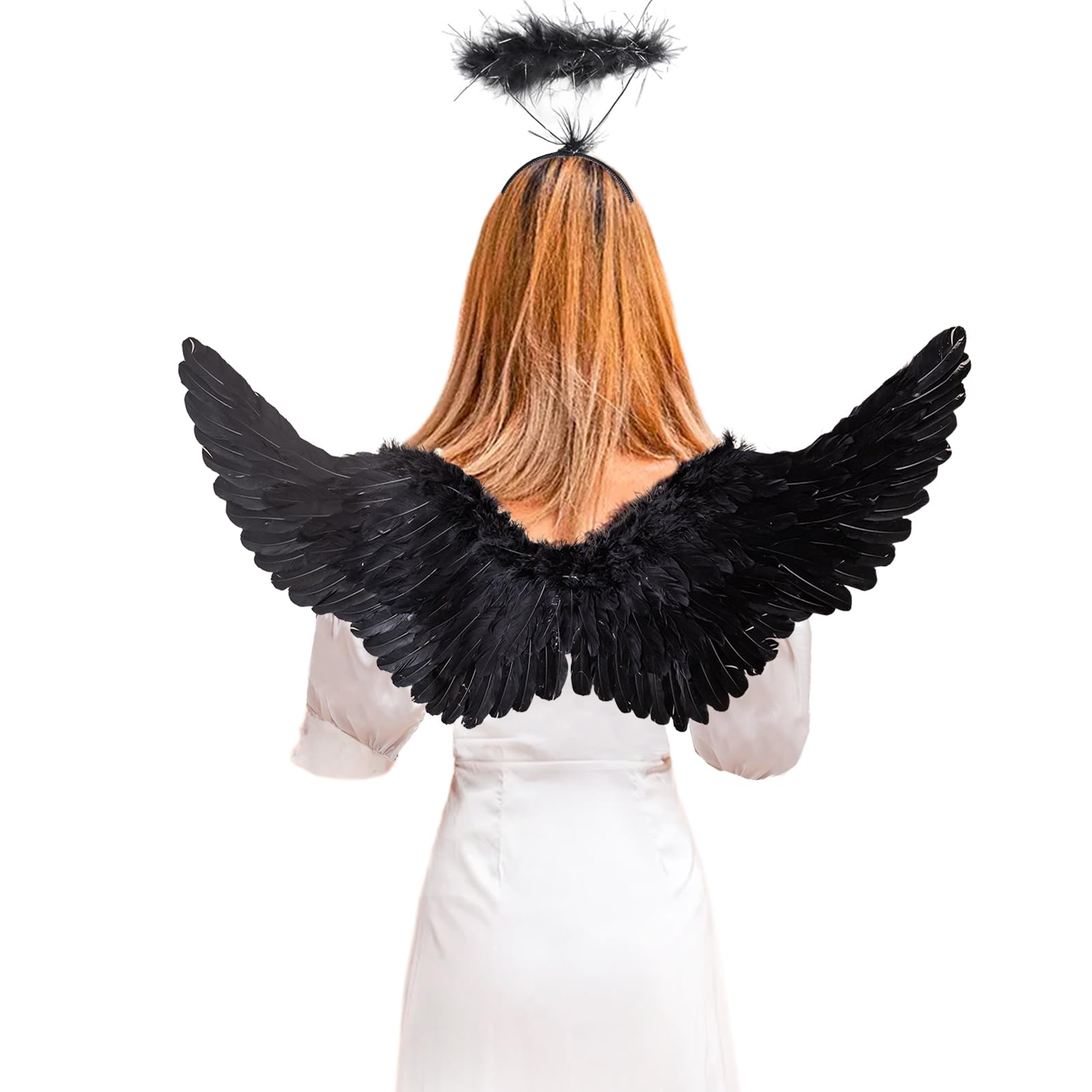 Costume Angelo Nero Halloween Costume Donna Con Ali Nere Aureola Angelo Corna Da Diavolo Forcone Diavolo E Gonna Tutù, Ali Angelo Nero Costume Diavolo Per Adulto Bambino Feste Di Halloween Carnevale
