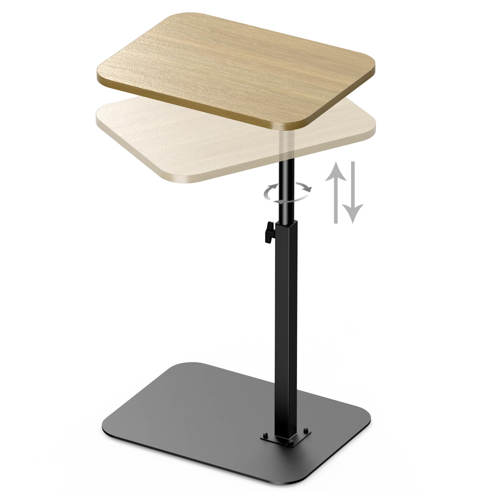 HzTinT Side Table Sofa Tray for Couch Heavy Metal Base Swivel/Adjustable Height, Sofa Bed Bathroom Study TV Tray C Shaped End Table Food Snack Trays for Eating