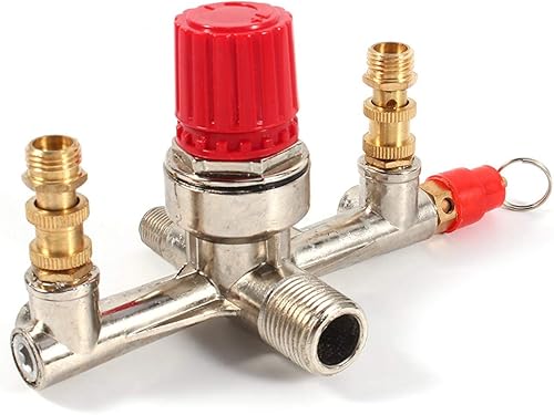 Miniatura 9 de Fydun Válvula reguladora Tubo de salida doble Aleación Compresor de aire Interruptor Regulador de presión Válvula Ajuste Parte 1 pc