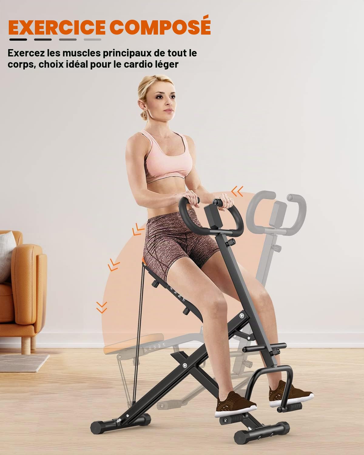 Dskeuzeew Appareil de Fitness Squat Assisté, Entraîneur Abdominaux Fessiers Jambes, Acier Allié Stable 120KG, Résistance Réglable 2 Bandes, Pliable Compact pour Maison, Écran Numérique Suivi Données