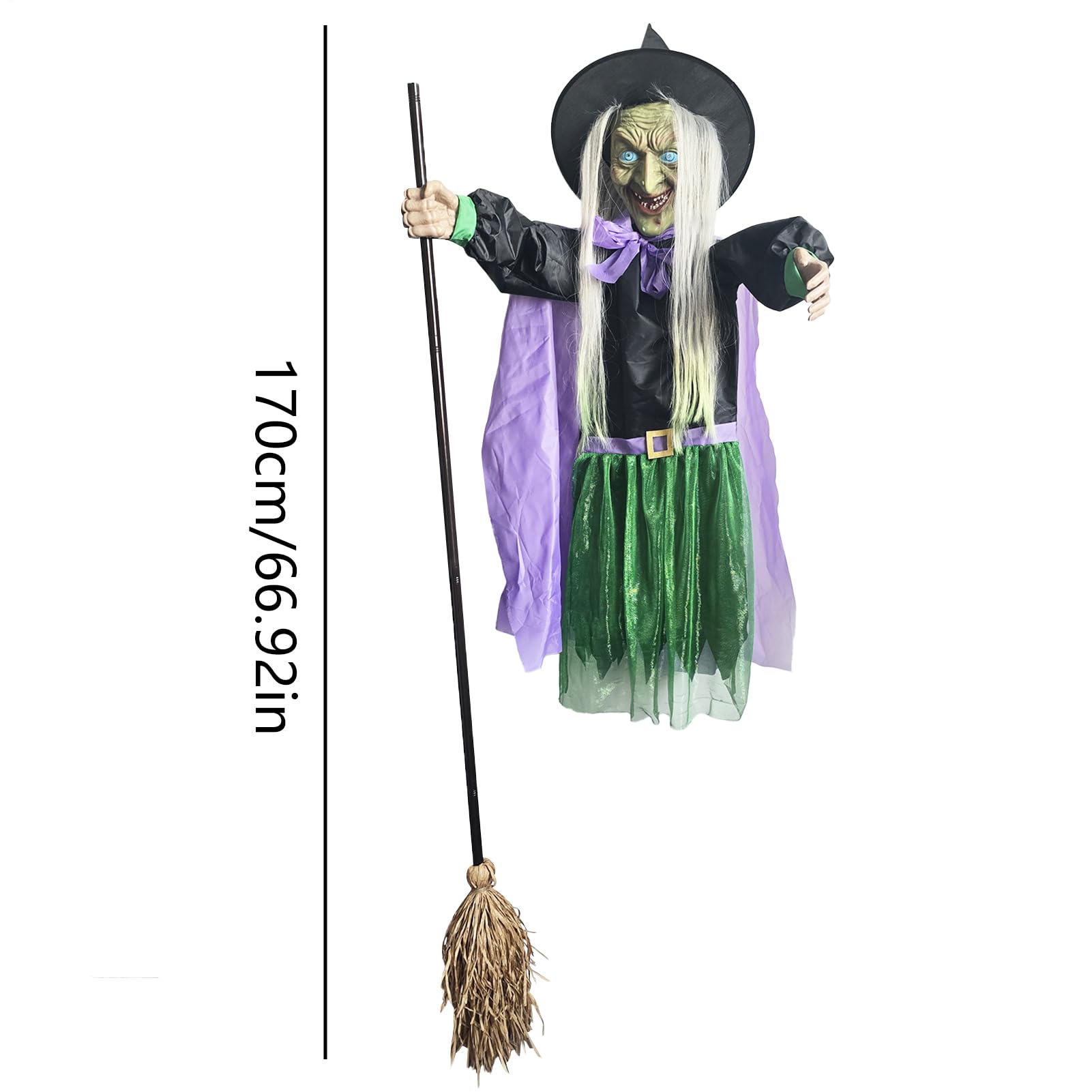 Halloweenowe Dekoracje Zewnętrzne Z Czarownicą Straszne Rekwizyty, | Halloweenowa latająca lewitująca miotła czarownicy z przerażającym dźwiękiem na Imprezę Nawiedzony Dom Ogród T