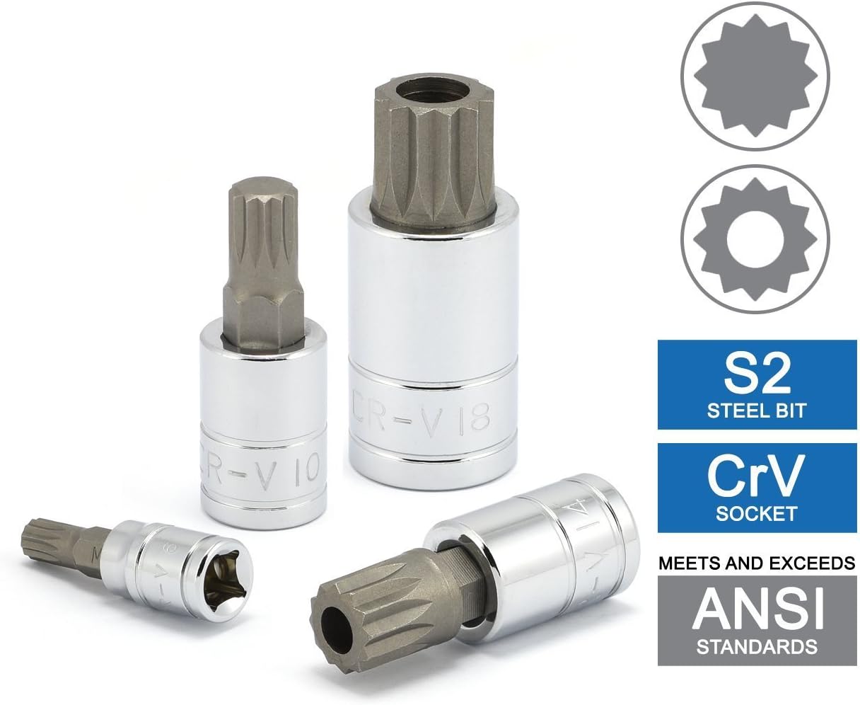 J&R Quality Tools XZN Triple Square Spline Bit Socket Set, S2 Steel | 10-Piece Set