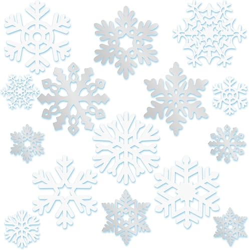 Snowflake Cutouts Decorations Christmas Snowflake Paper Cutouts with Glue Point Dots for Christmas Party Winter Party Frozen Party Home Class Office