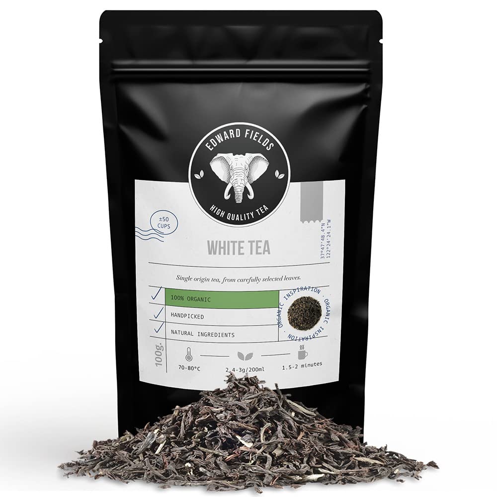 Edward Fields Tea ® - Té blanco orgánico a granel de origen único Vietnam. Té bio recolectado a mano con ingredientes naturales y ecológicos. 100g / 50 tazas