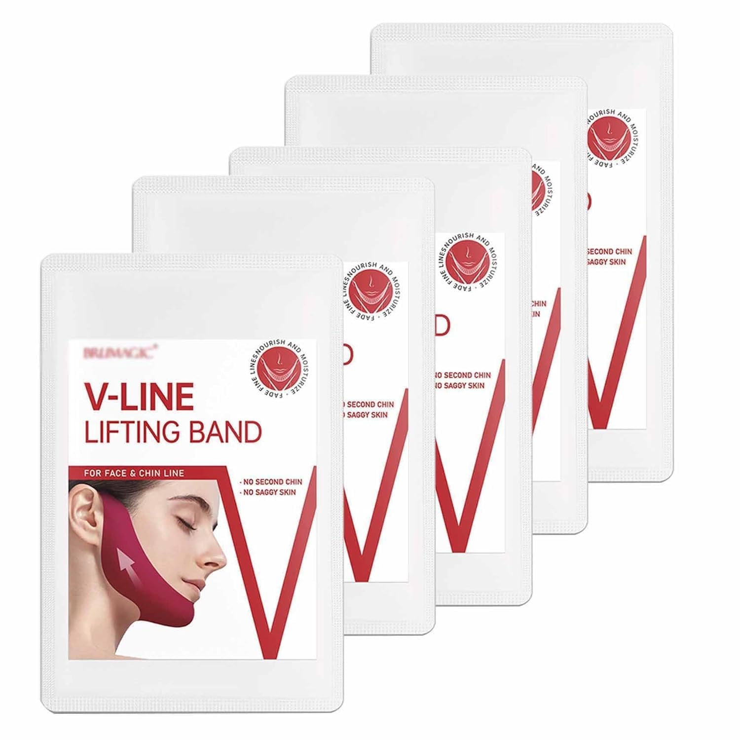 5Pcs V Line Lifting Mask, Double Chin Reducer, Lifting Face Chin V-Line Firming Band Patch Mask, Neck Lift Tape Face Patch, Prevent Sagging, Jaw Exerciser, Creating a V-shaped Face Full of Vitality