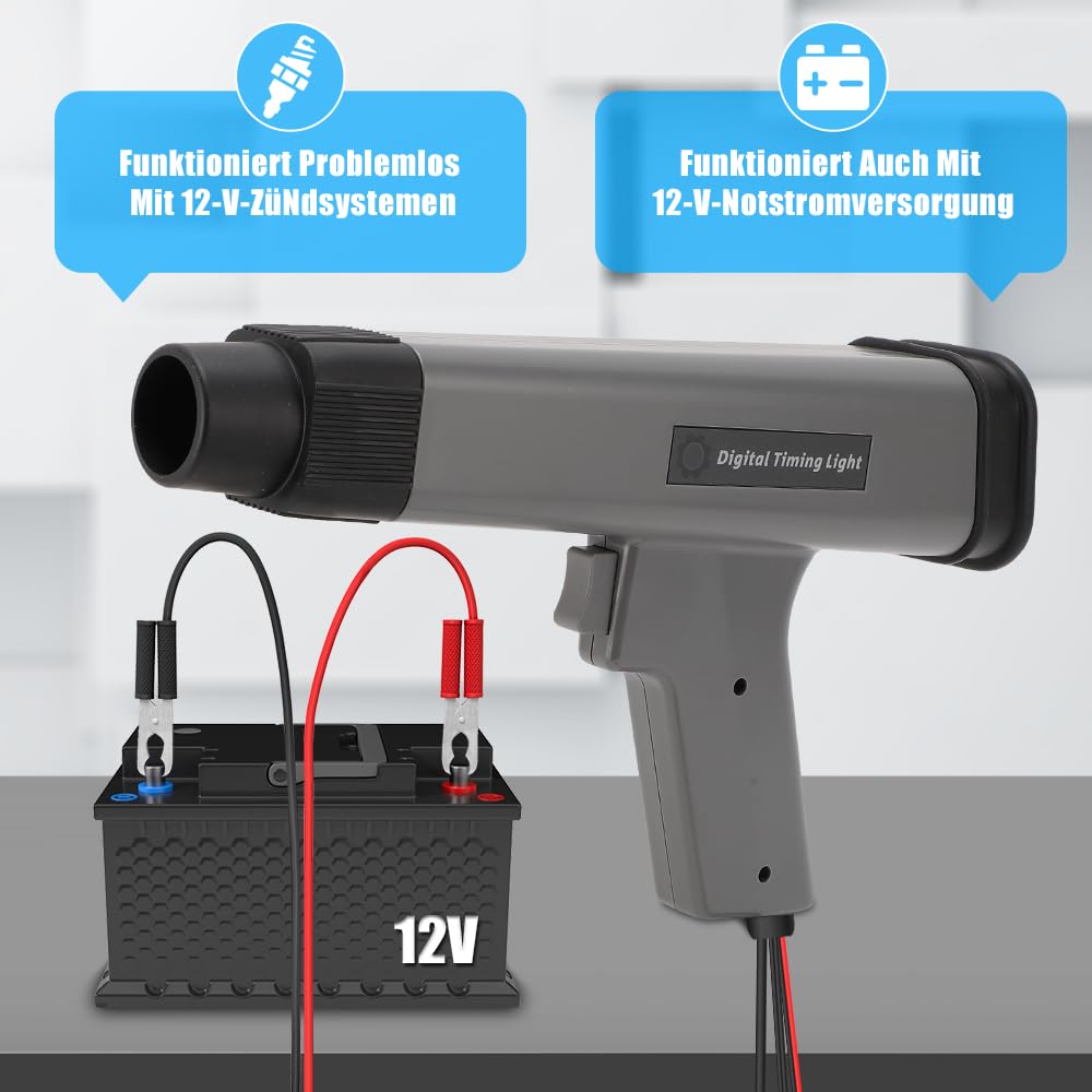 di controllo digitale del motore, luce stroboscopica induttiva, 12 V, per auto, moto, marina, materiali: ABS, display digitale, design ergonomico della pistola
