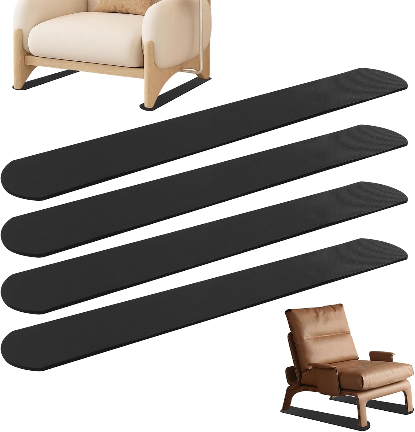 4 Pack Anti-Slip Furniture Rail Pads for Recliners,Sofa,couches, Rubber Recliner Chair Floor Protectors, Non Skid Furniture Pads for Hardwood Floors and Carpet, Marble Floor (30inch)